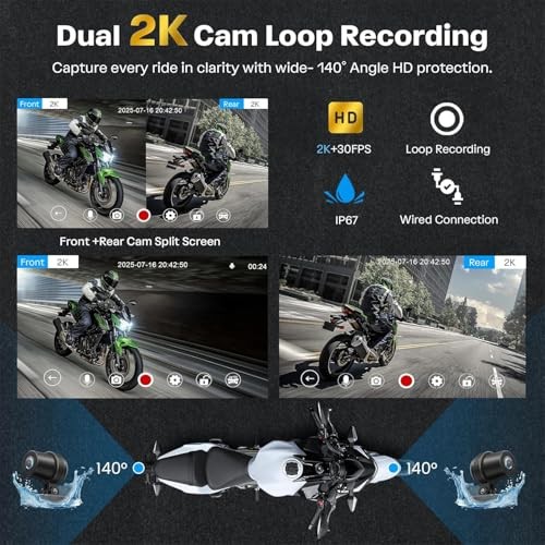 Motorcycle CarPlay Screen with 7 Inch+TPMS+Dual Cam+Magnetic Mount+64GB