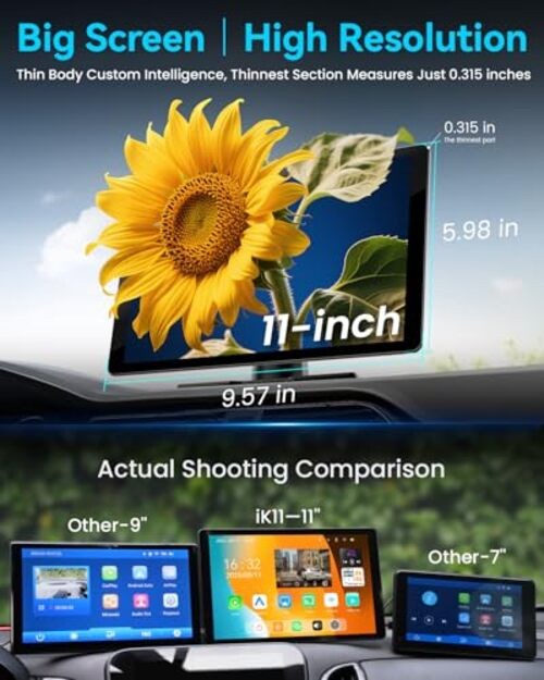 11″ Extra Large Wireless Apple CarPlay Screen for Car – Ultra-Slim 0.16 Inch