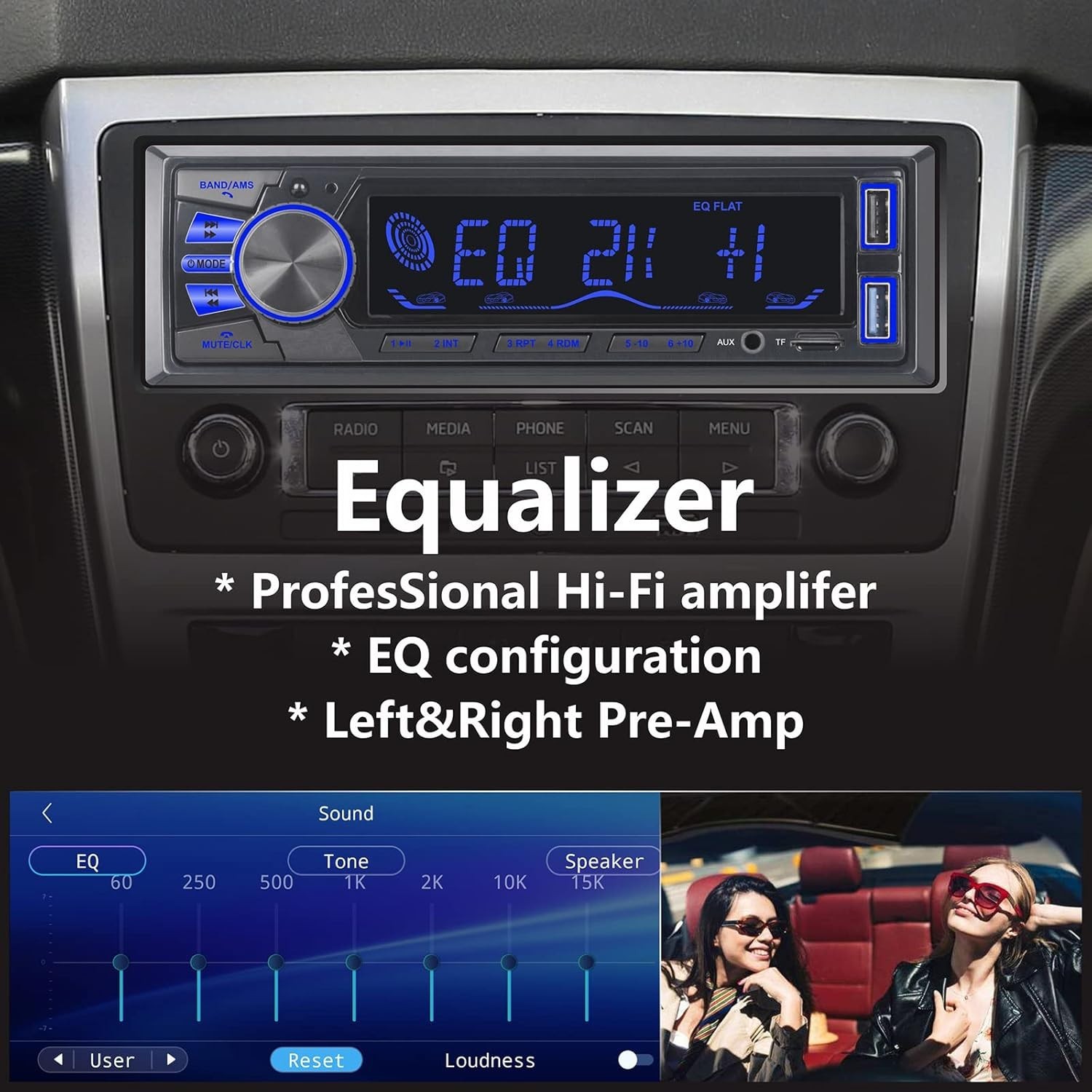 Single DIN Bluetooth Car Stereo – Fast Charging, AUX Input & APP Functionality