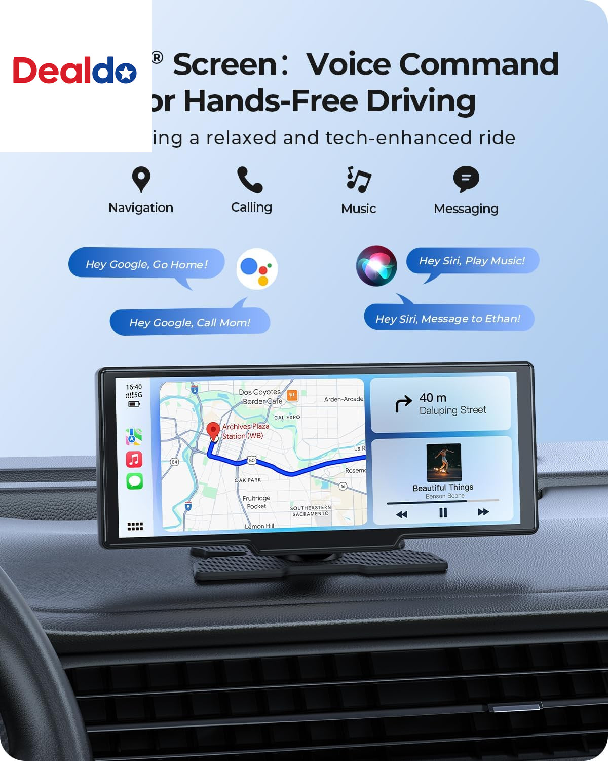 9.26″ Carplay Screen with 4K Dash Cam & HD Backup Camera, Wireless Portable Car