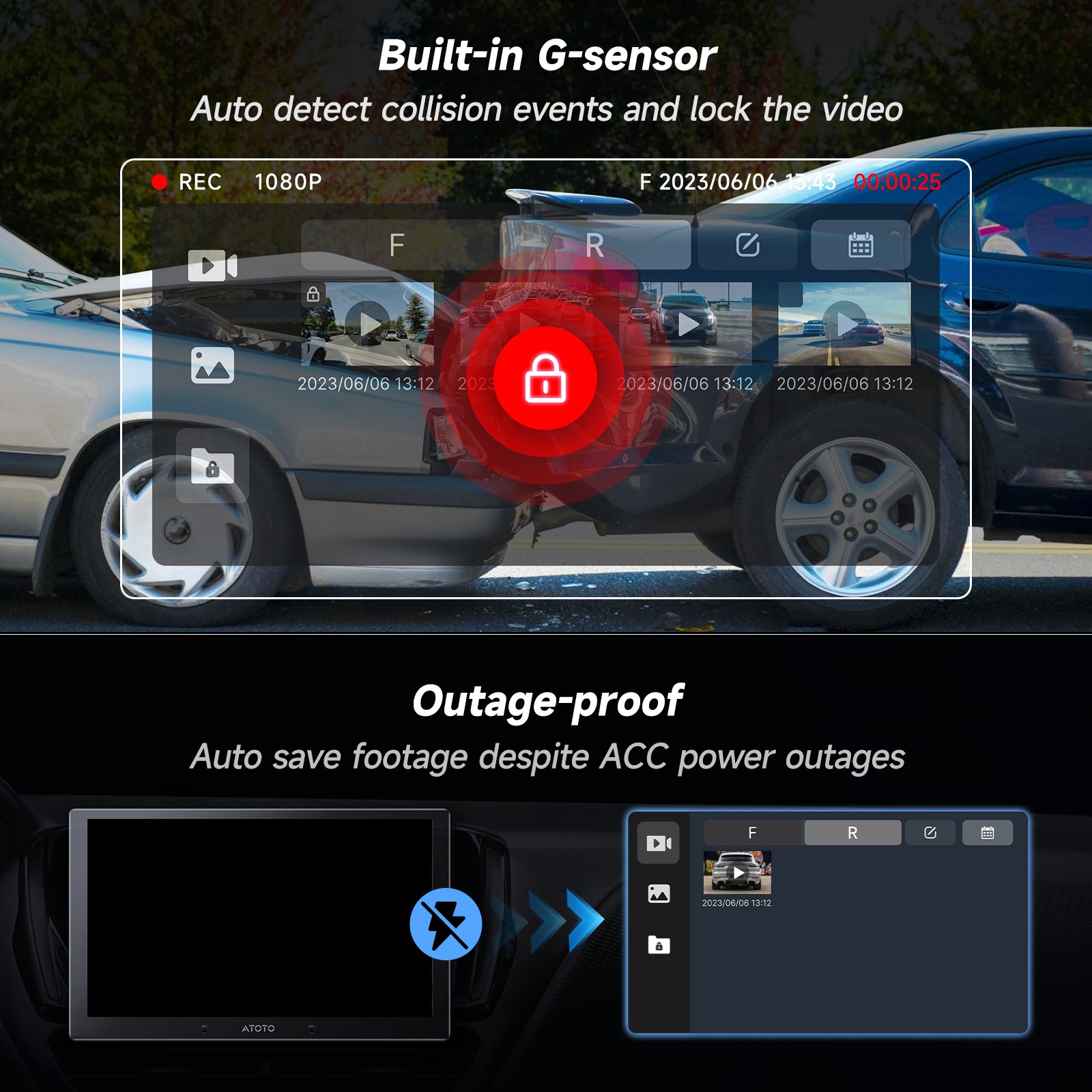 HD 1080P CAM + ATOTO 7IN 2DIN Car Stereo CarPlay Android Auto 8+128G ChatGPT