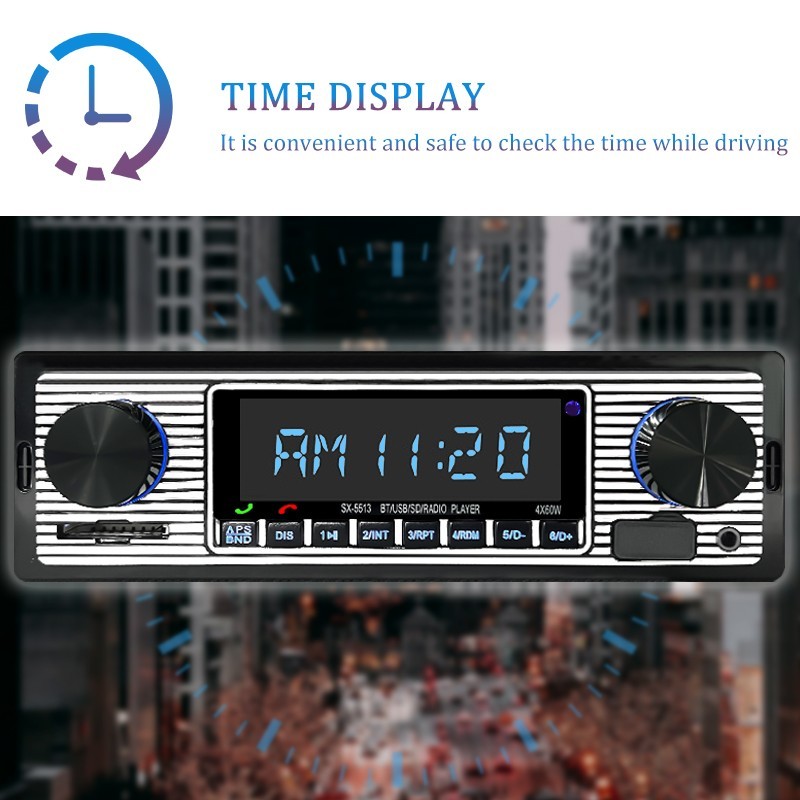 Bluetooth Vintage Car FM Radio MP3 Player USB Classic Stereo Audio Receiver AUX