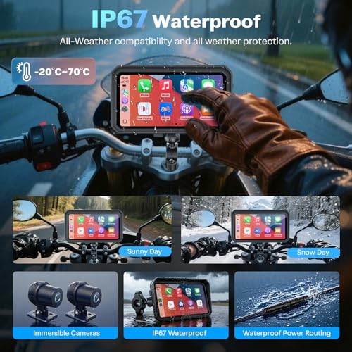 Motorcycle CarPlay Screen with 6.25”+Dual 2K Cam+TPMS+Magnetic Mount+64GB