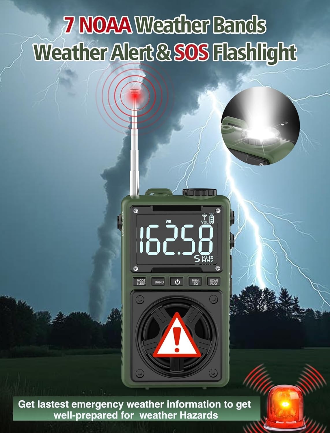 Multi-Band Portable Radio with Rechargeable Battery NOAA Weather Alert and Large