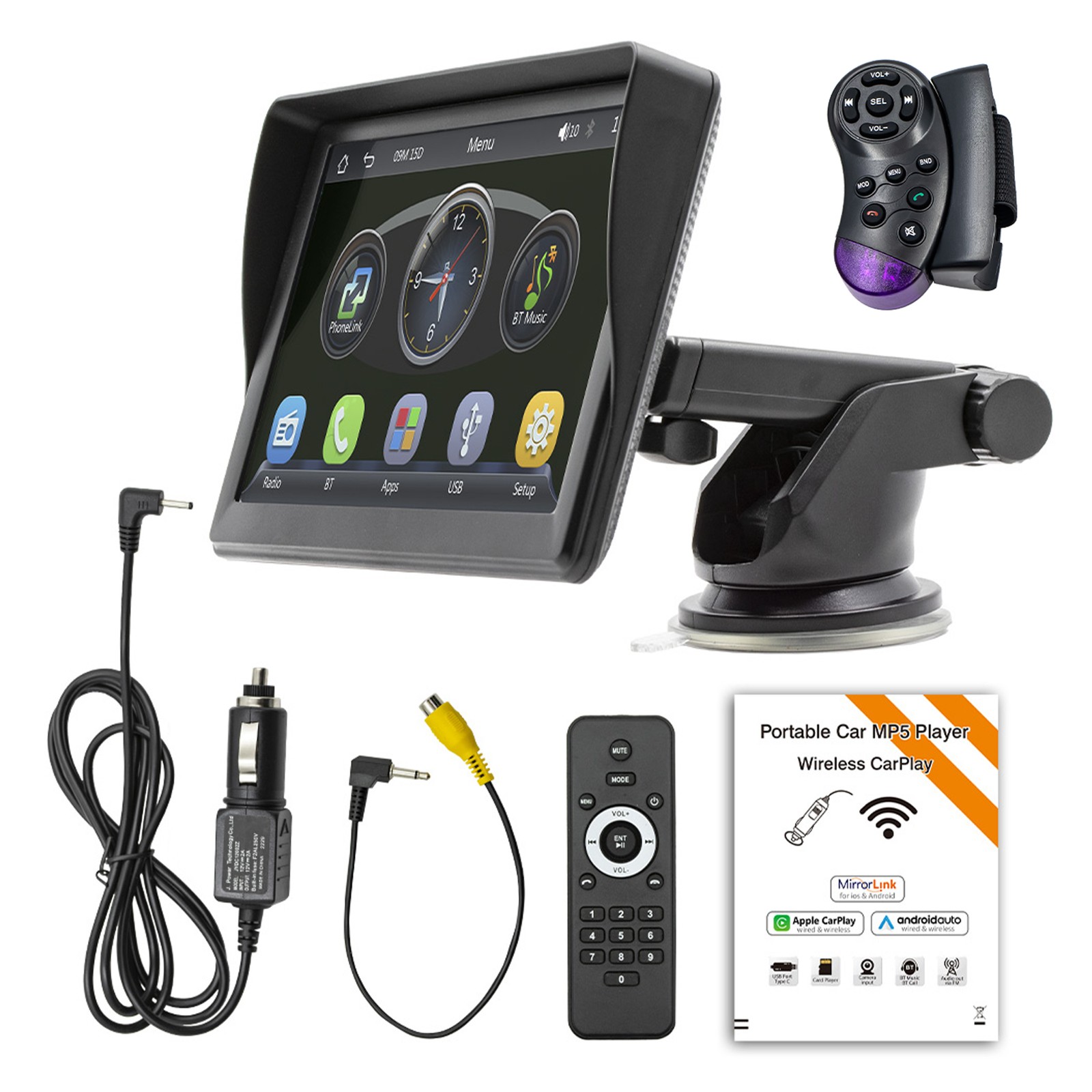 7” Portable Wireless Apple CarPlay Android Auto Touch Screen Car Radio Stereo