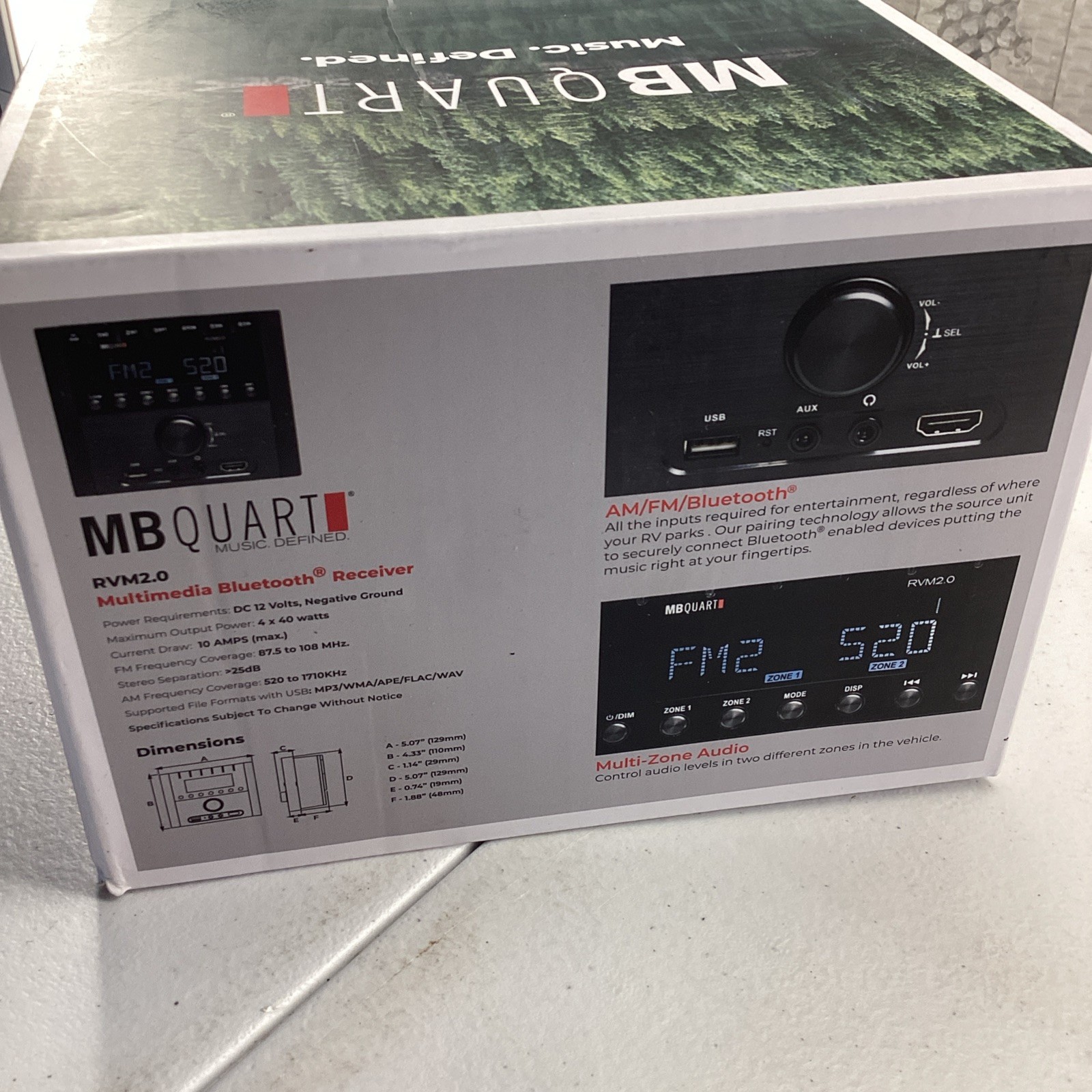 MB Quart RVM2.0 2-Zone RV Receiver Radio Stereo AM/FM/Bluetooth/HDMI/USB+Remote