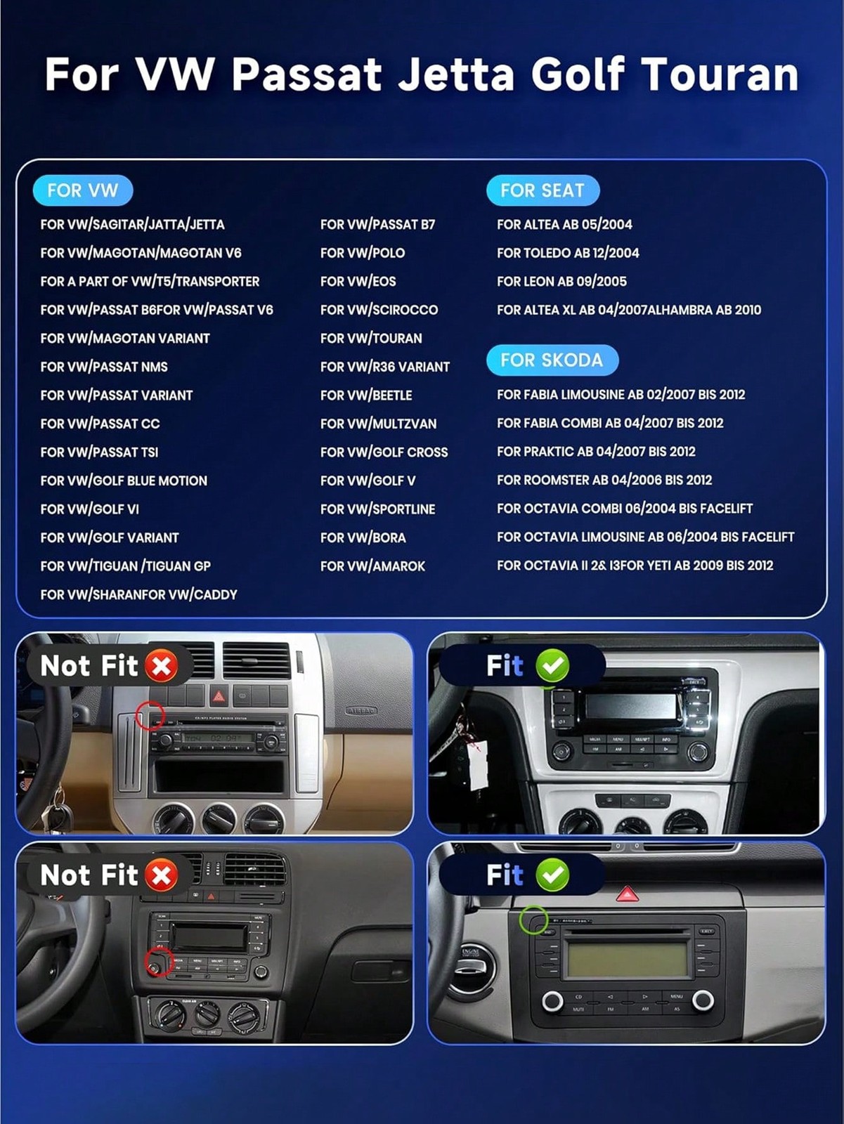 7″ Car Radio Wireless CarPlay Android Auto for Golf MK5 MK6 Jetta Tiguan Passat