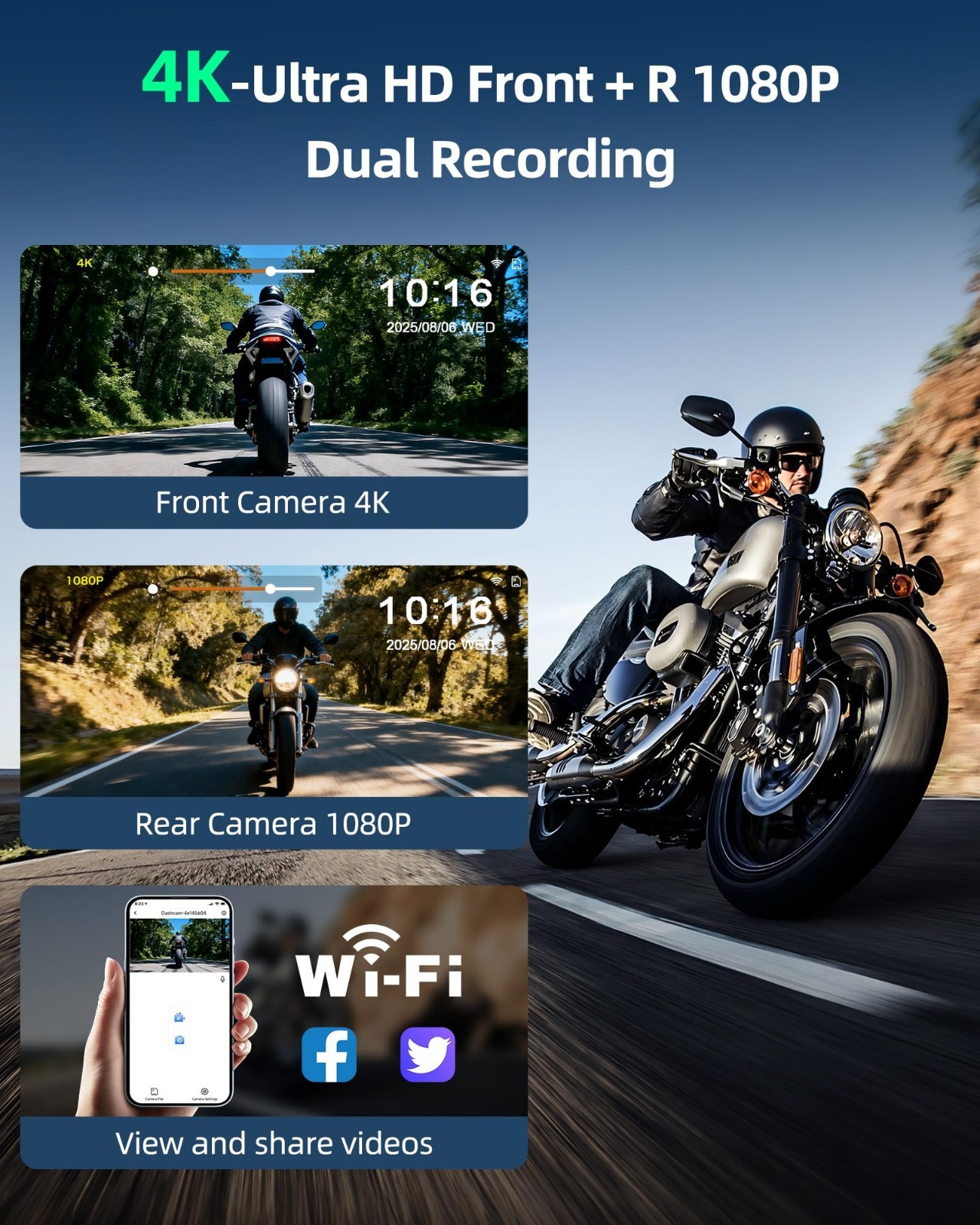 4K Motorcycle CarPlay Screen 8.1″ w/ Dash Cam, GPS, Voice Control, Dual Bluetoot
