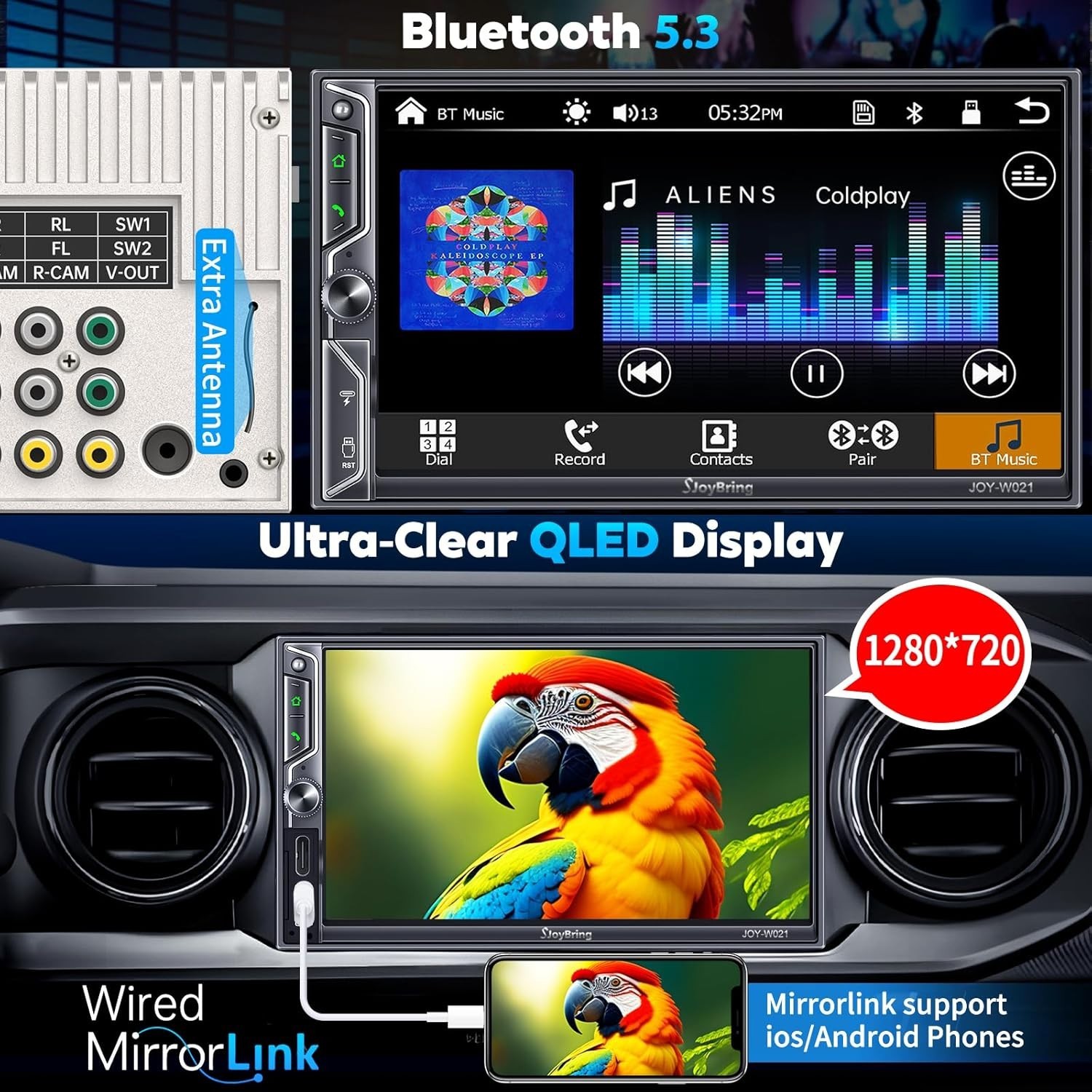 7″ Double Din Car Stereo Wireless Apple CarPlay Android Auto QLED HD 240W