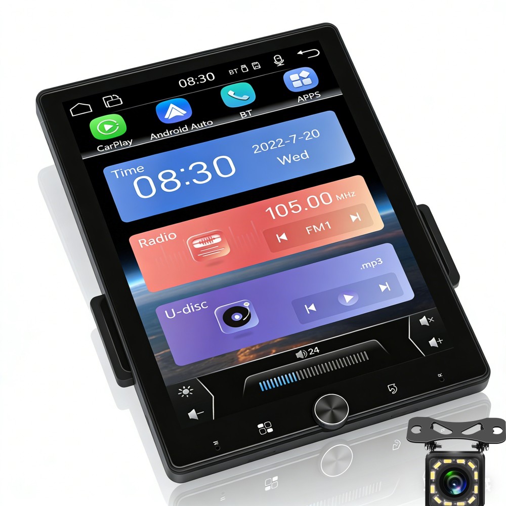 10.4″ Car Stereo Radio Single 1 DIN Carplay Android Auto Vertical Screen +Camera