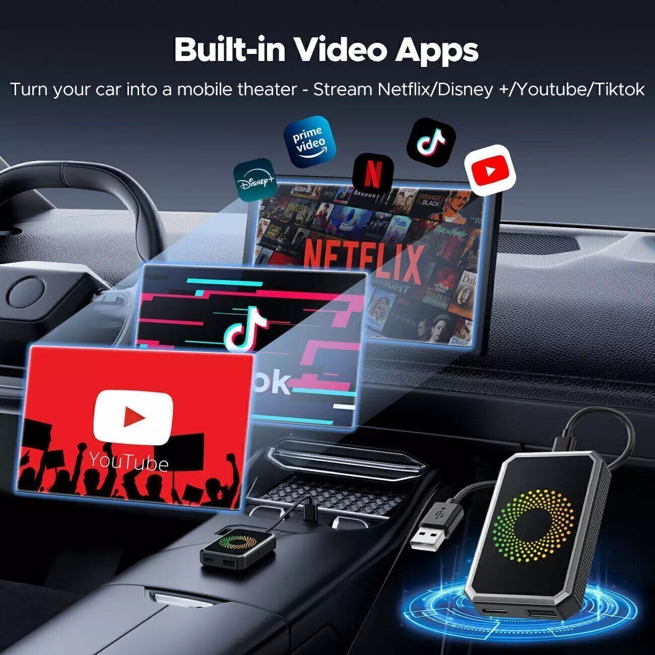 Wireless CarPlay AI box Android Auto WIFI Adapter Converter w/ Netflix YouTube