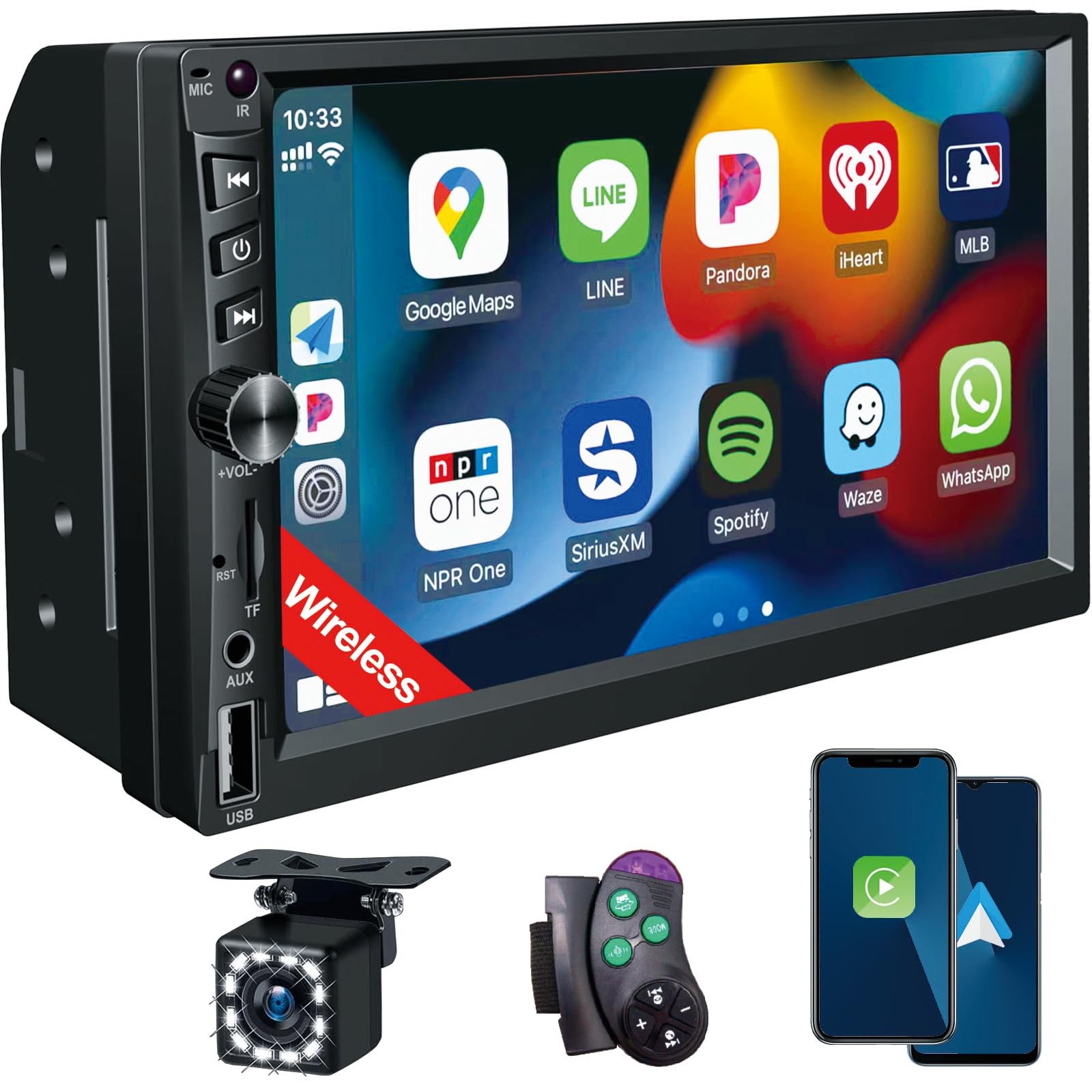 Wireless Double Din Car Stereo Works with Apple Carplay,7 Inch HD 1024 * 600 …