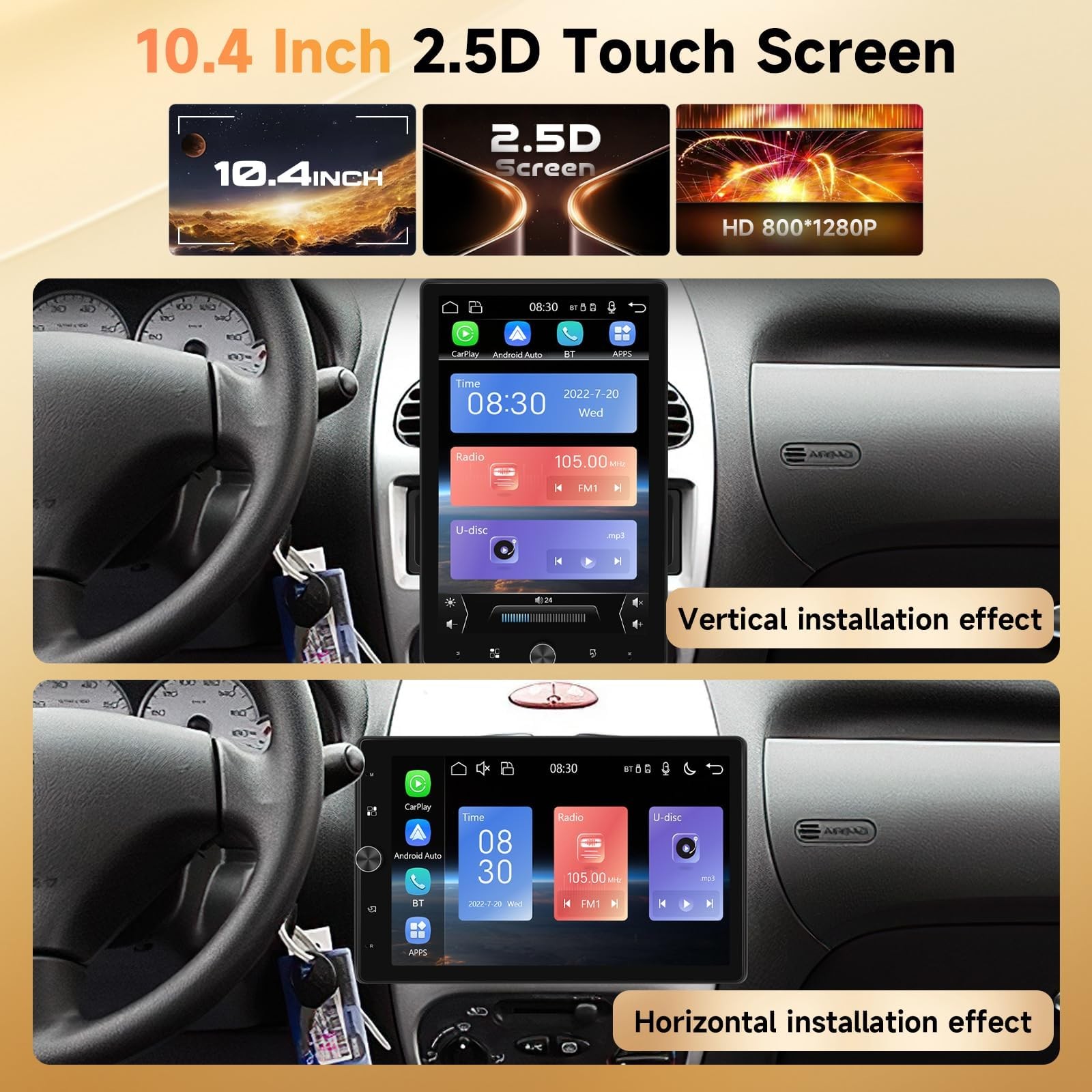 10.4″ Single Din Single Din Touchscreen Car Stereo Wireless Carplay& Android …