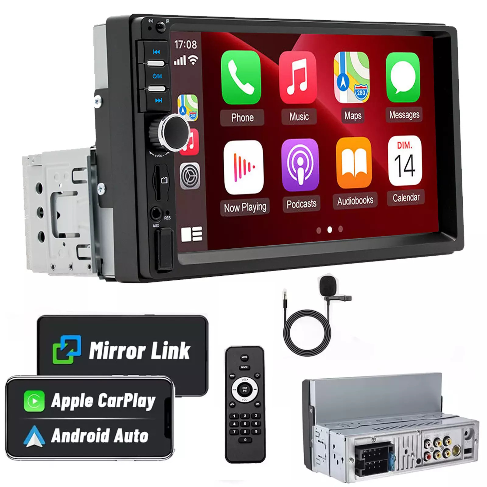 Single 1 Din 7″Touch Screen Stereo Bluetooth Radio Car Apple/Android Carplay GPS