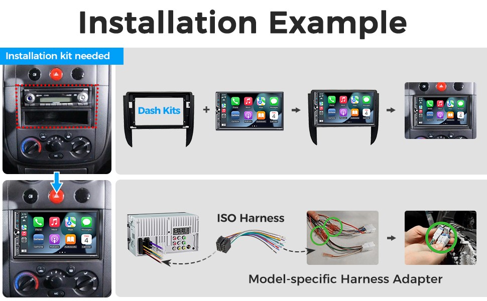 7-Inch Double DIN Car Stereo with Wireless CarPlay/Android Auto Bluetooth FM/AM