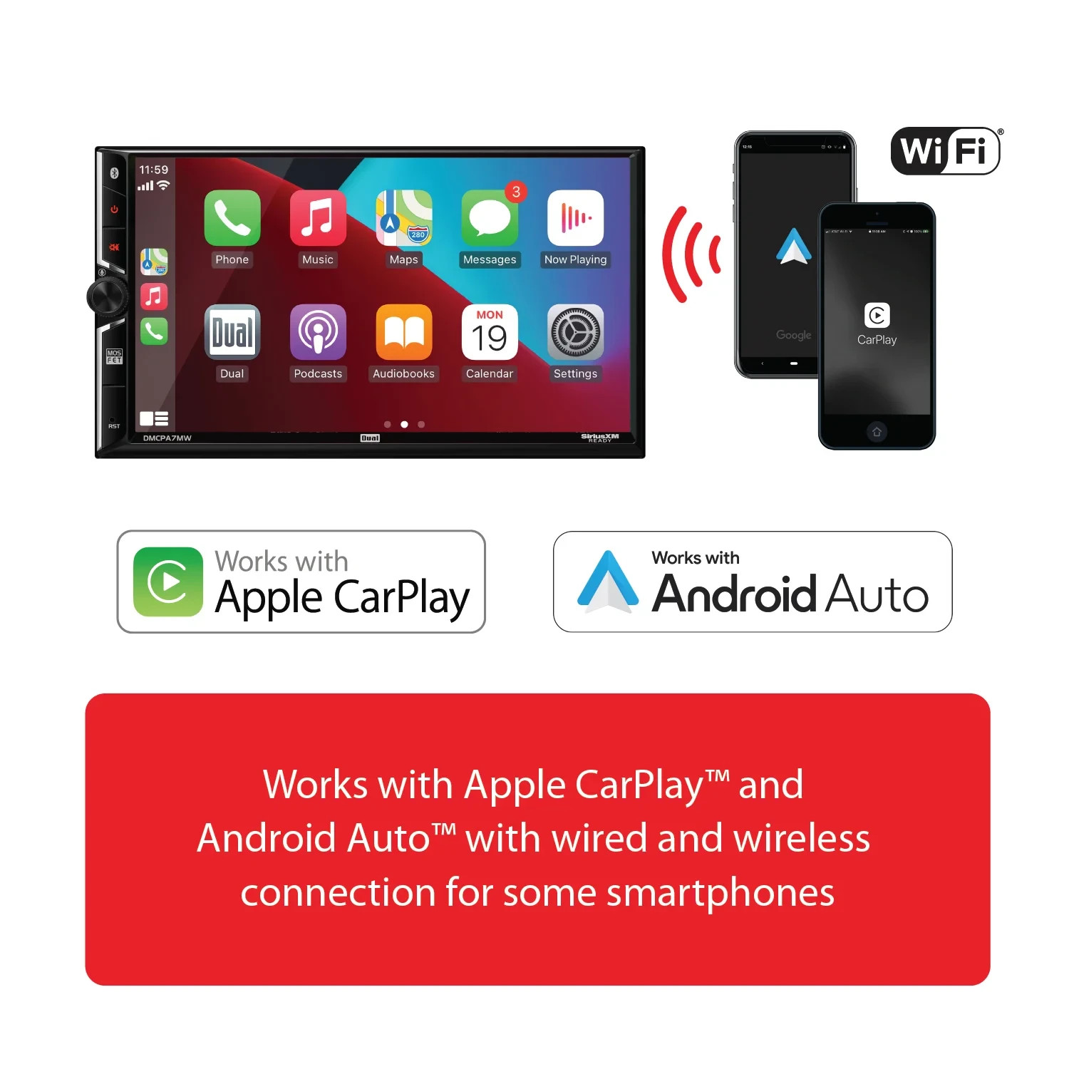 Dual Electronics 7″ Touchscreen Car Stereo Receiver with Wired/Wireless Apple Ca