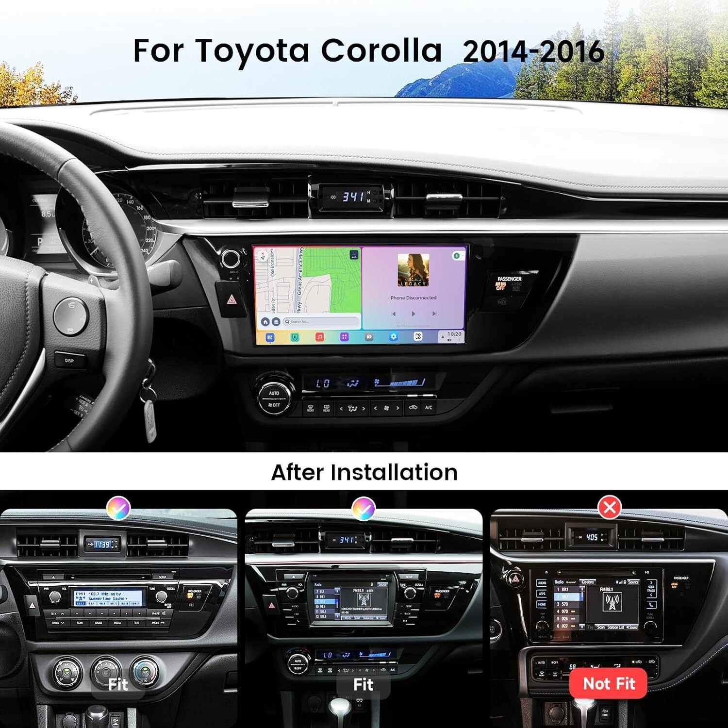 Dasaita 10.33” Car Stereo for Toyota Corolla 2014-2016 GPS DTS WiFi CarPlay