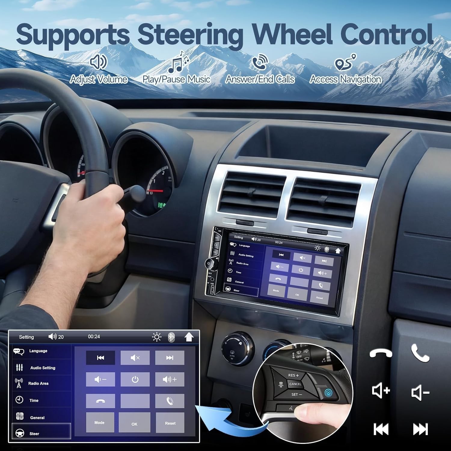Advanced Double Din Radio, 7″ Touchscreen & Bluetooth for Seamless Connectivity