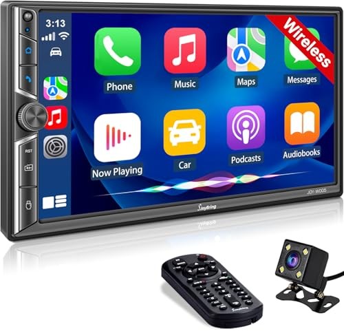 7 Inch Double Din Car Stereo with Wireless CarPlay and Android Auto,