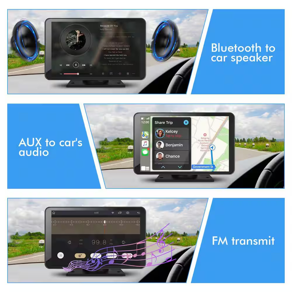 7 In. Wireless Touch Screen Car Stereo Compatible Apple, Android Auto with Mirro