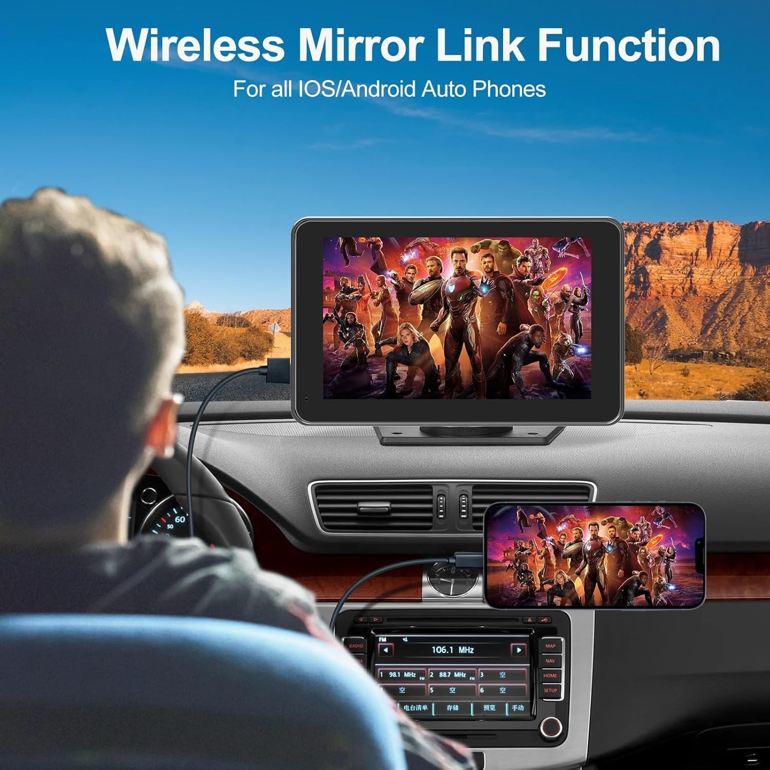 Wireless CarPlay Android Auto Car Stereo 7in Touch Screen Backup Cam Bluetooth