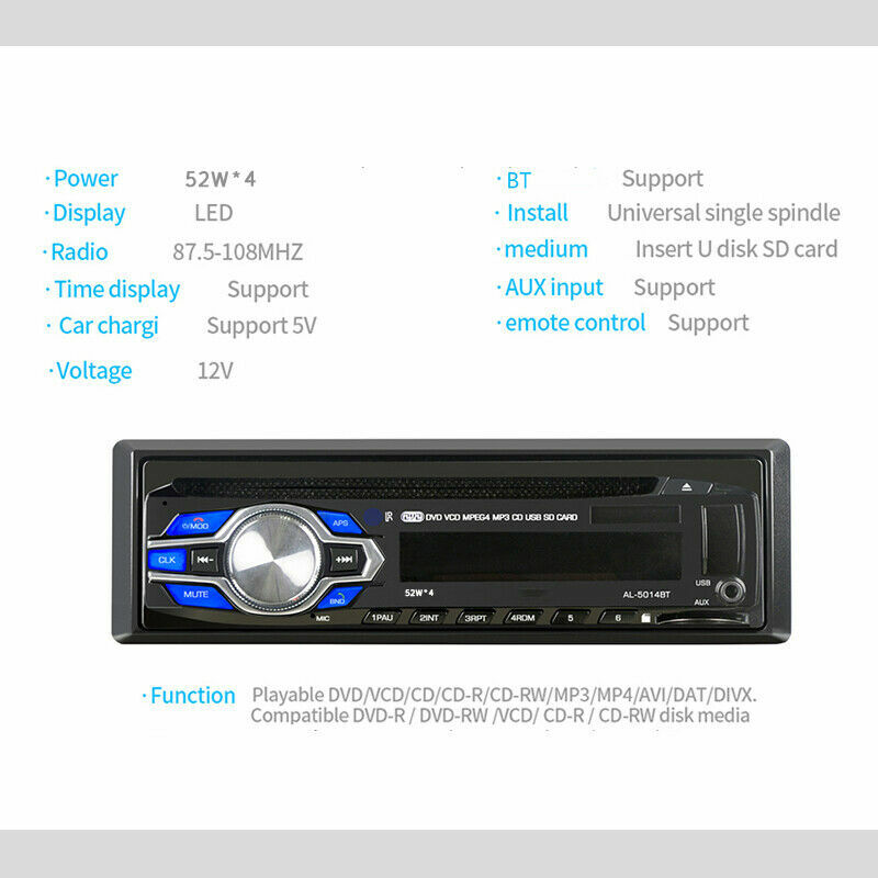 1DIN Car Radio Stereo DVD CD Player Display AUX-IN MP3 USB SD FM In-Dash LCD US