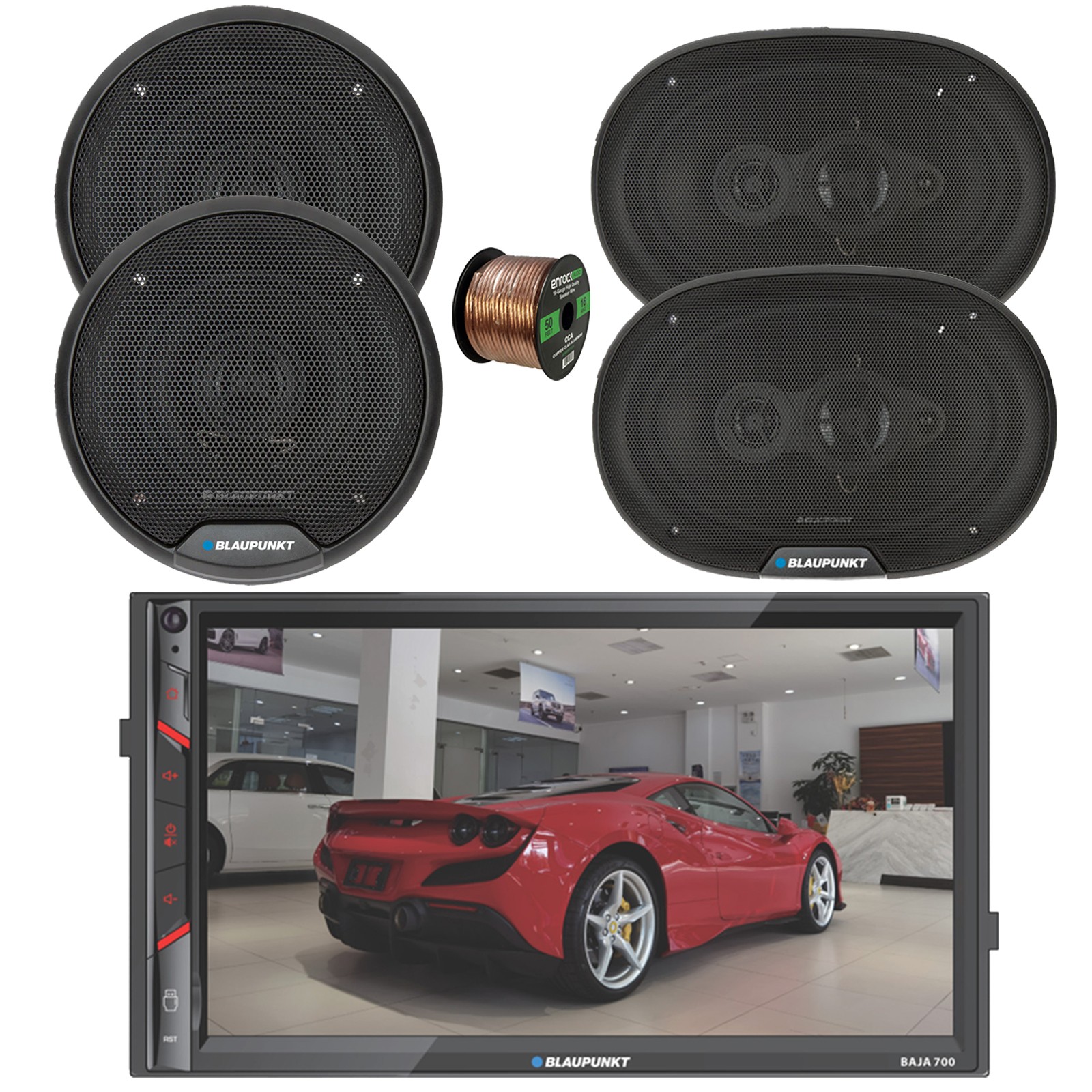 Blaupunkt 7″ Touchscreen BT AM/FM Receiver, 2x 6″ + 2x 6×9″ Speakers w/Wire