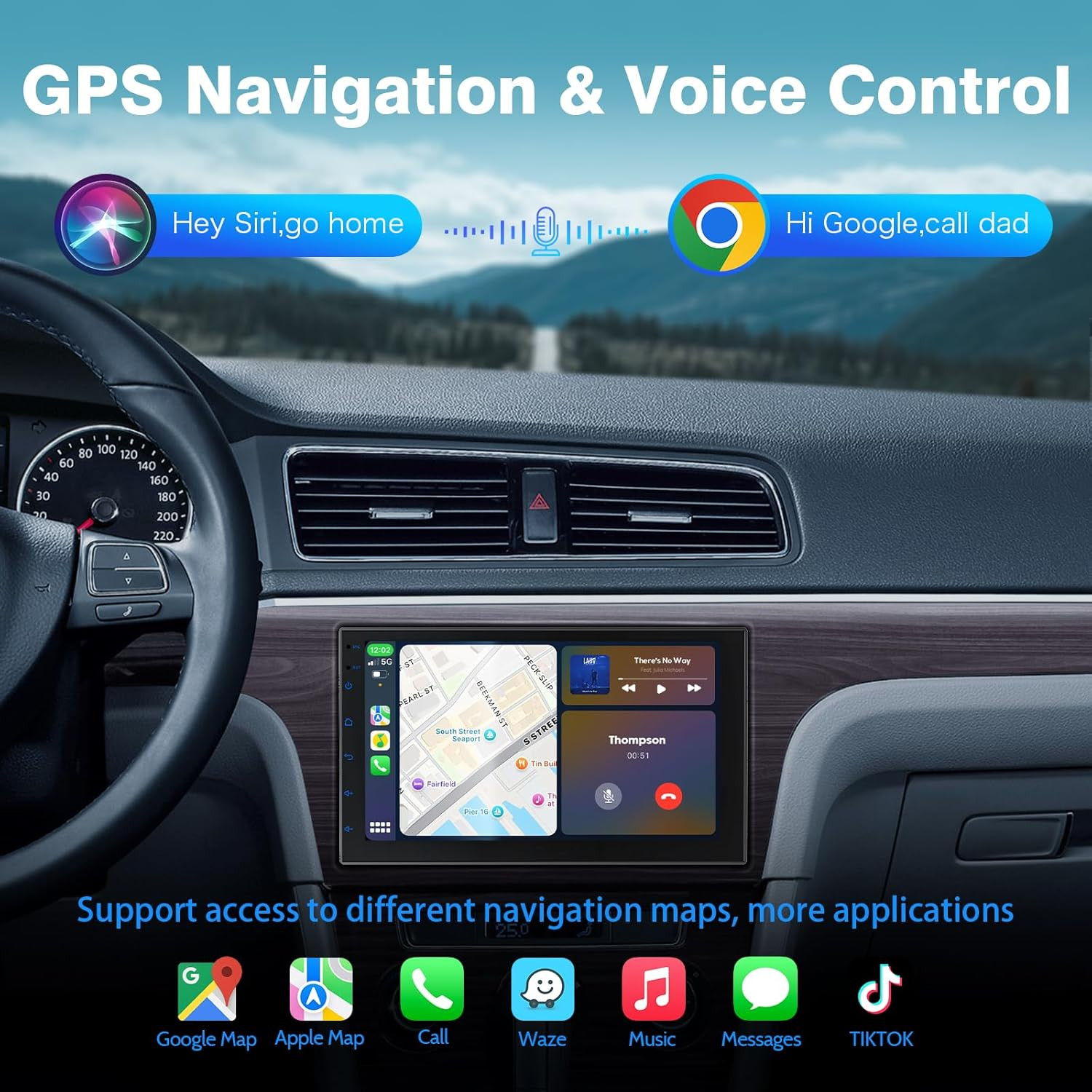 Double Din Wireless Carplay Screen for Car, 7″ HD Touchscreen with Apple Carplay