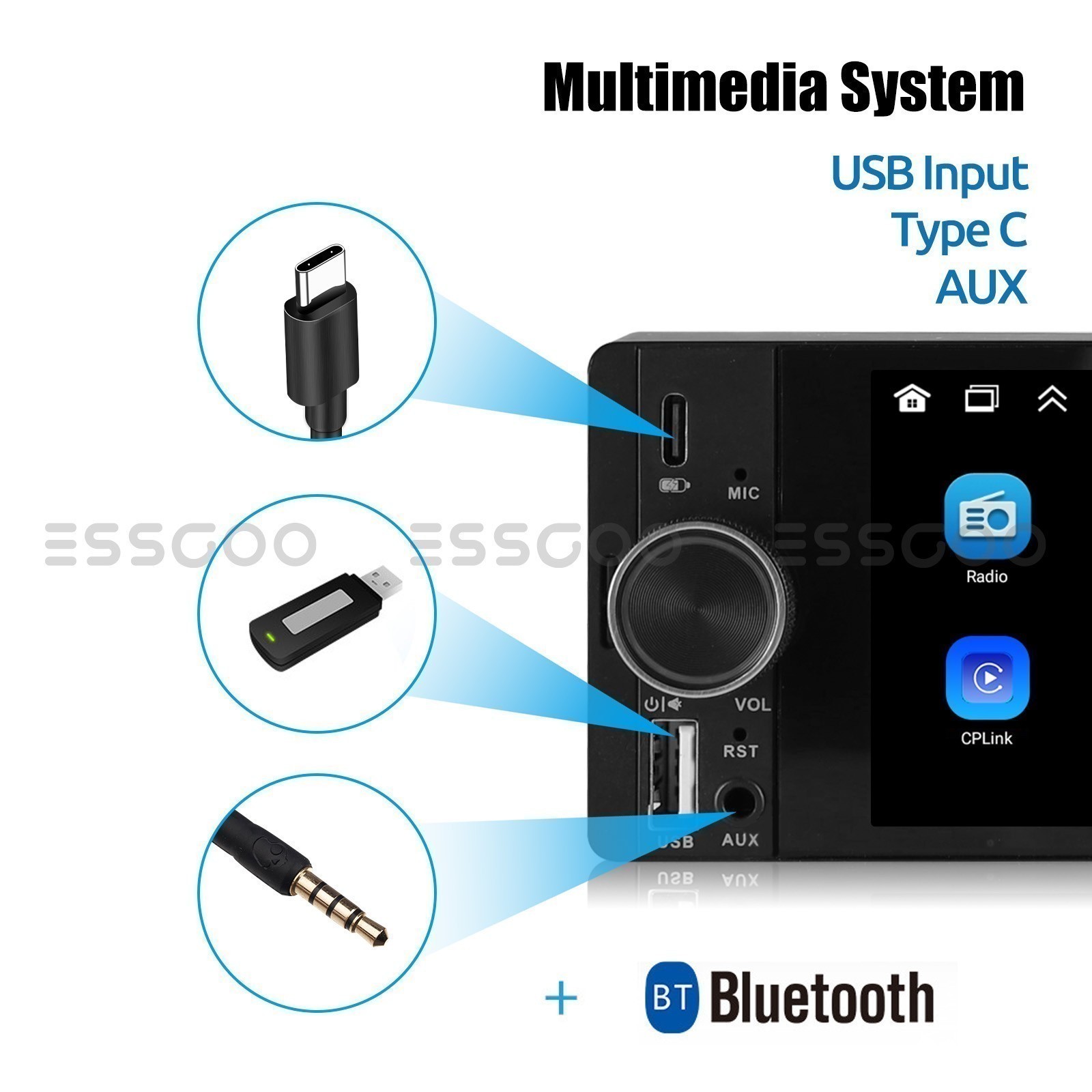 6.36″ Single 1DIN Apple CarPlay Android Auto Car Radio Stereo MIC USB SWC+Camera
