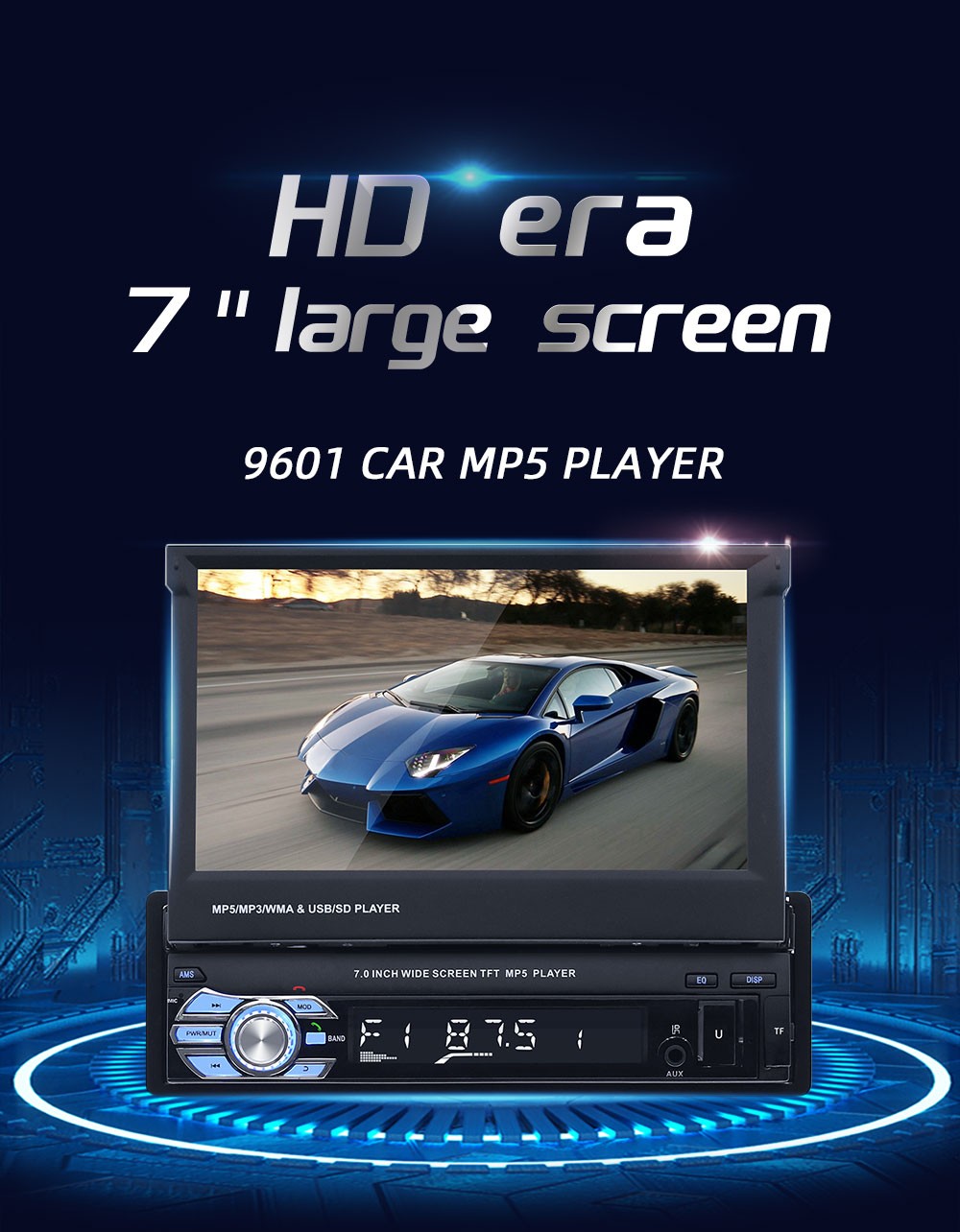 7″ Single 1DIN Car Stereo Radio Flip Out Touch Screen Bluetooth MP5 Player USB
