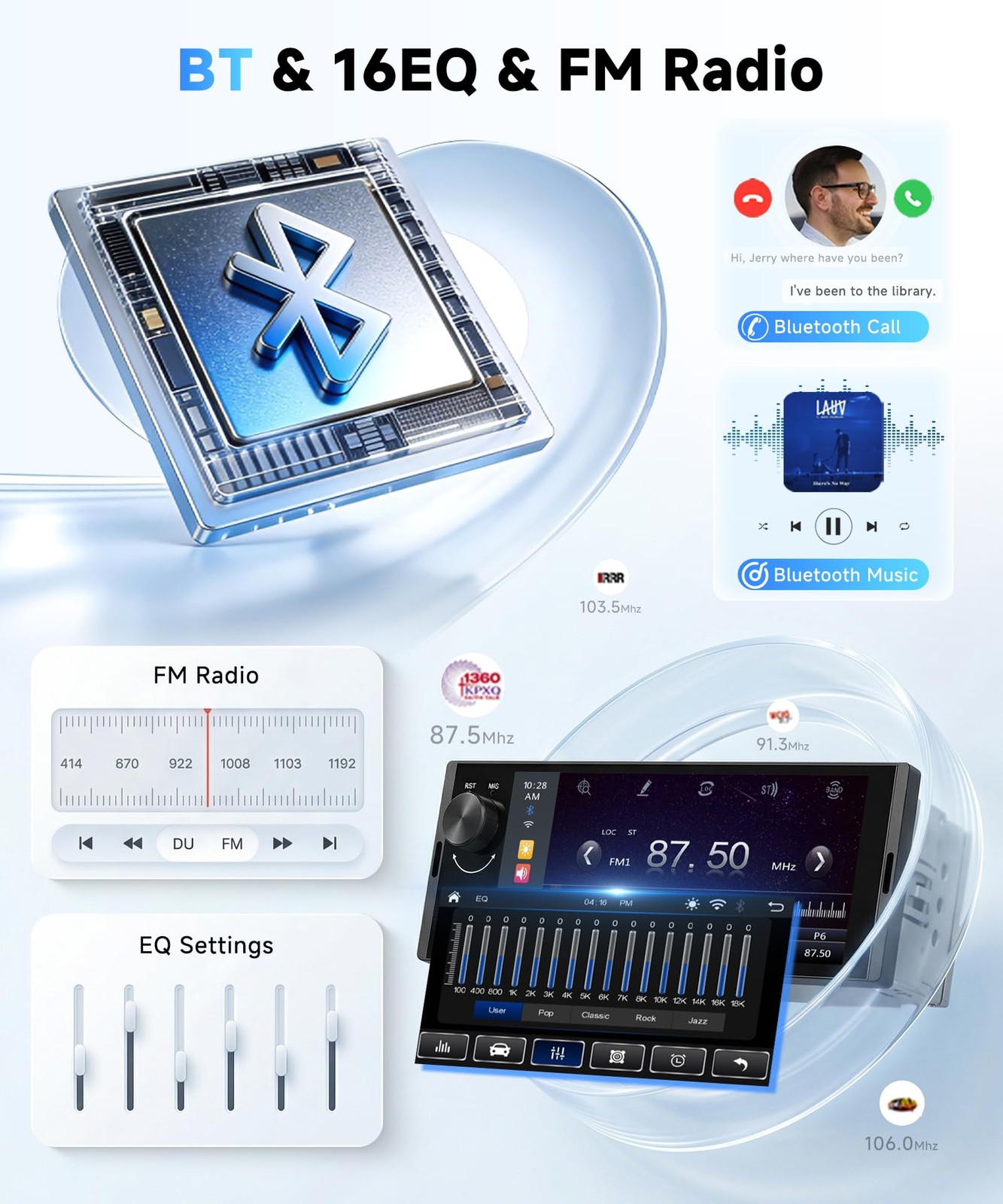 Single Din Car Stereo with 6.36 Inch Touch Screen, Wireless CarPlay & Android…