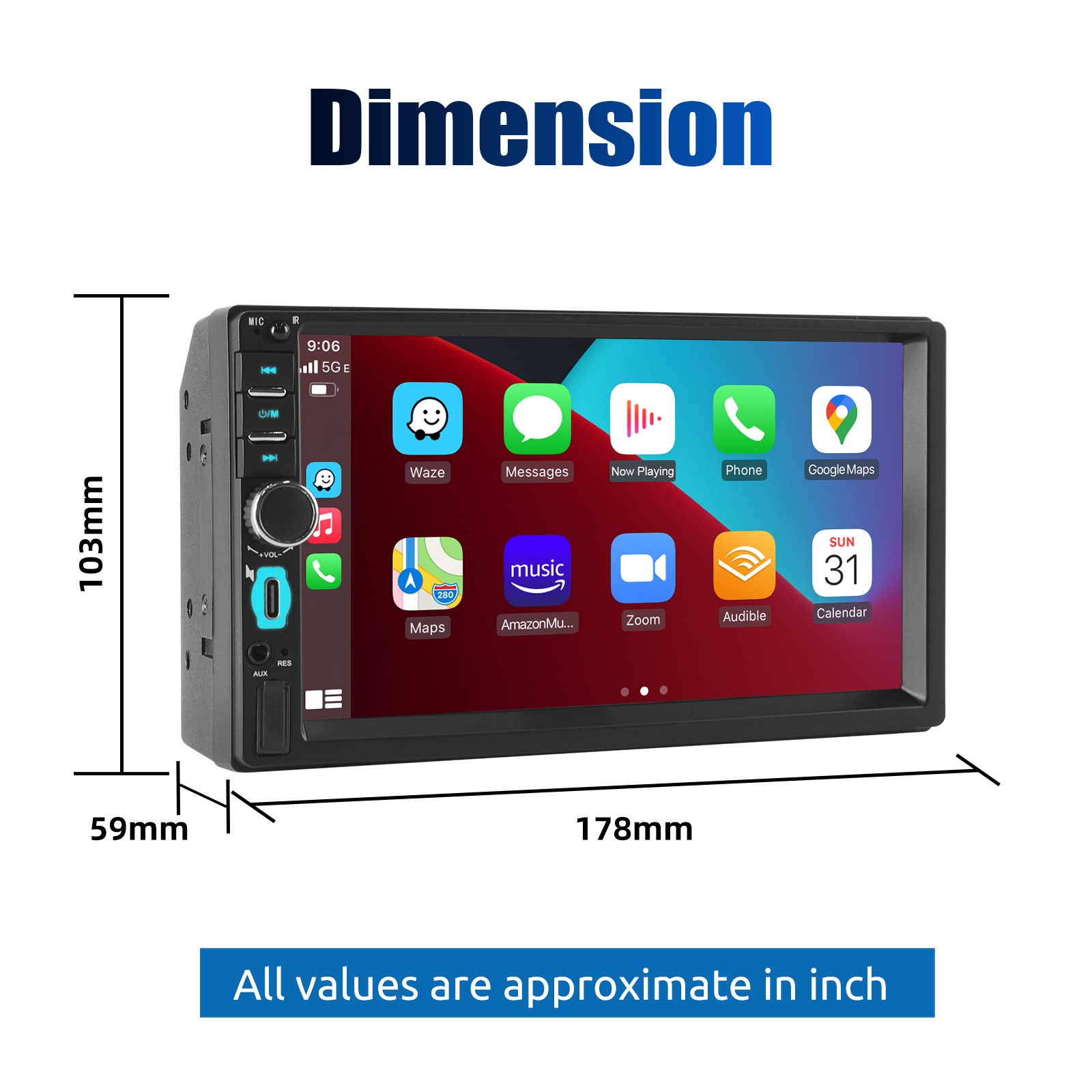 7 inch Double 2 DIN Car Stereo Radio HD Touchscreen CarPlay USB+Type-C FM SWC BT