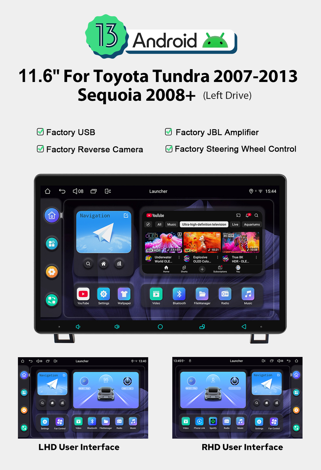 11.6″ For Toyota Tundra 2007-2013/ Sequoia 2008+ Android Radio Carplay 8+128GB
