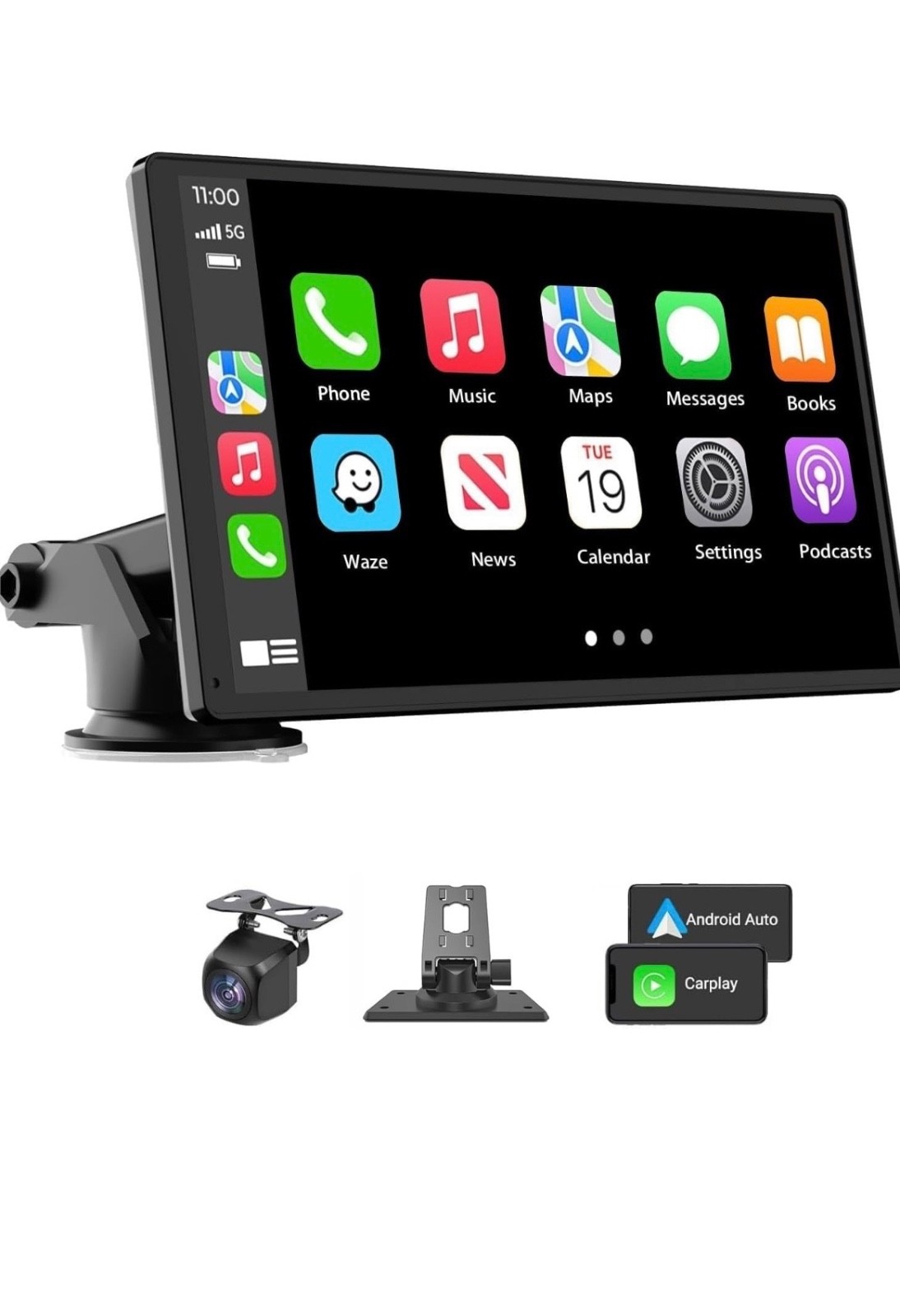 Portable Wireless Carplay Car Stereo, 7″ HD Touchscreen for 7 inch, Black