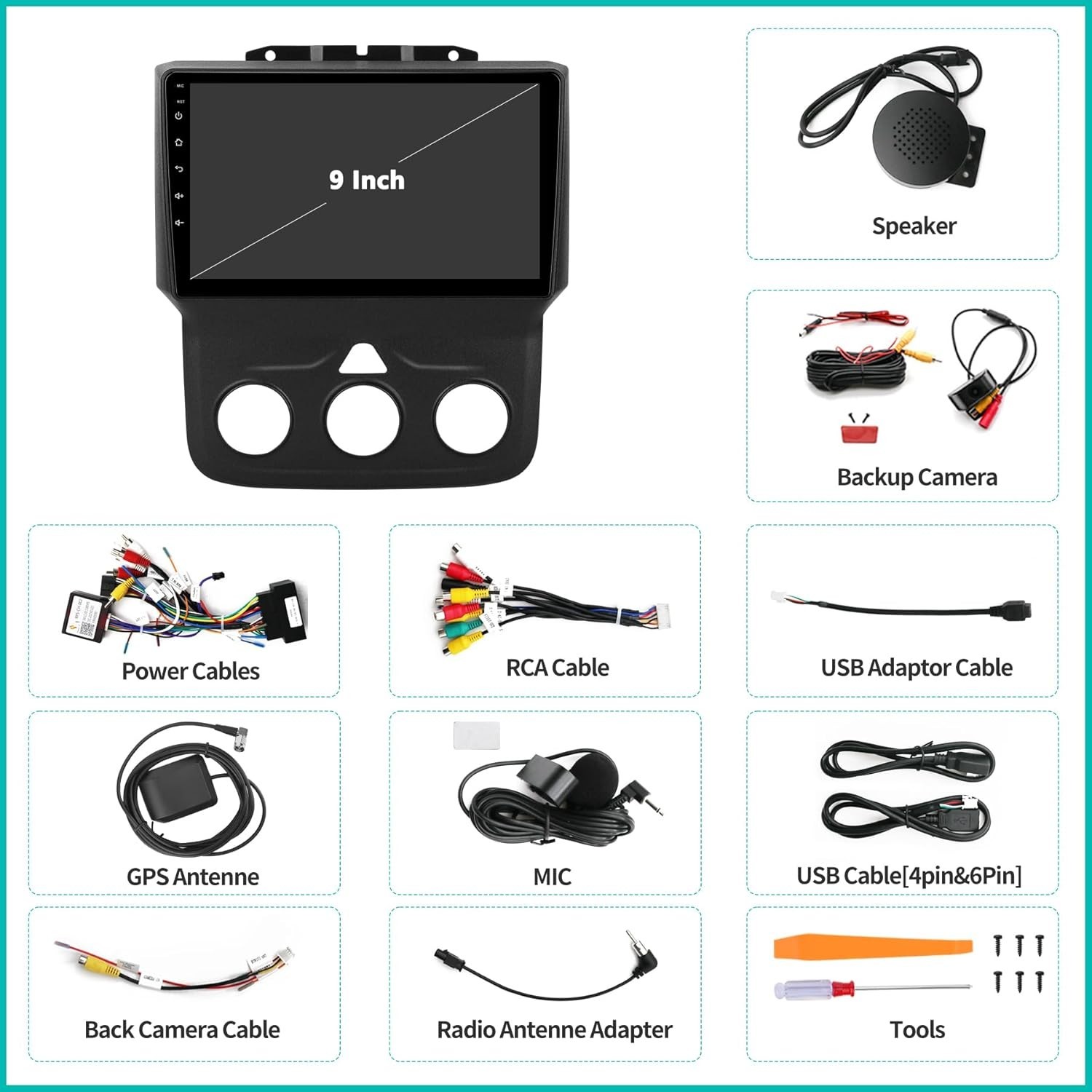 9″ 64G Android Auto Carplay for Dodge RAM 1500 2500 3500 2013-2018 (Manual AC)