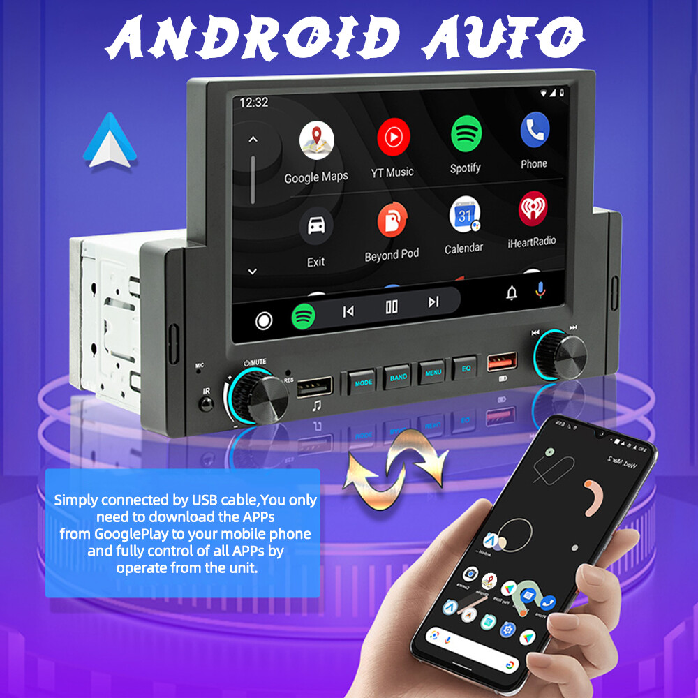 Apple/Android Carplay Car Stereo Radio Bluetooth 6.2″ Single 1 Din Touch Screen