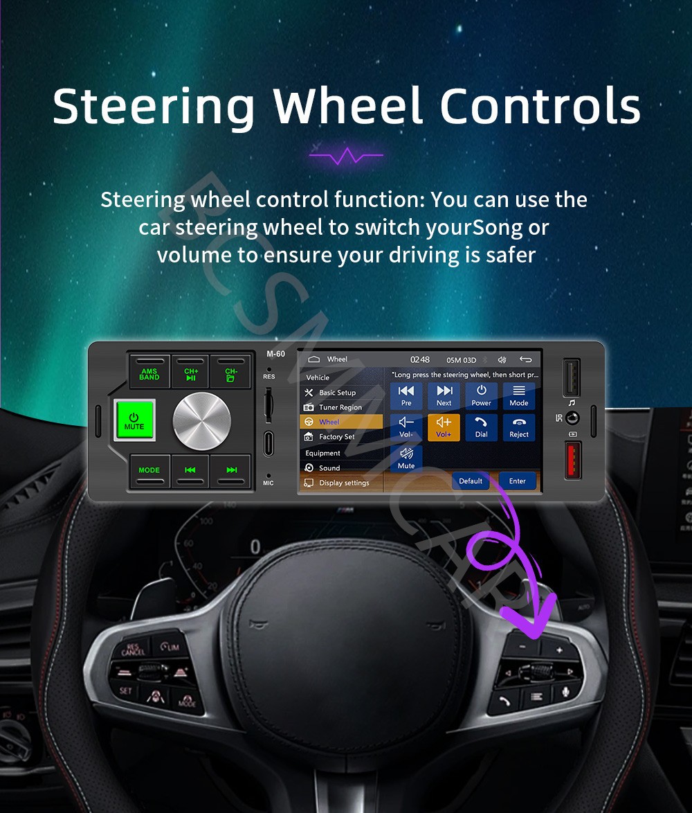 4.1in Car Stereo Touch Screen Single Din Radio Bluetooth AUX Colorful Lighting