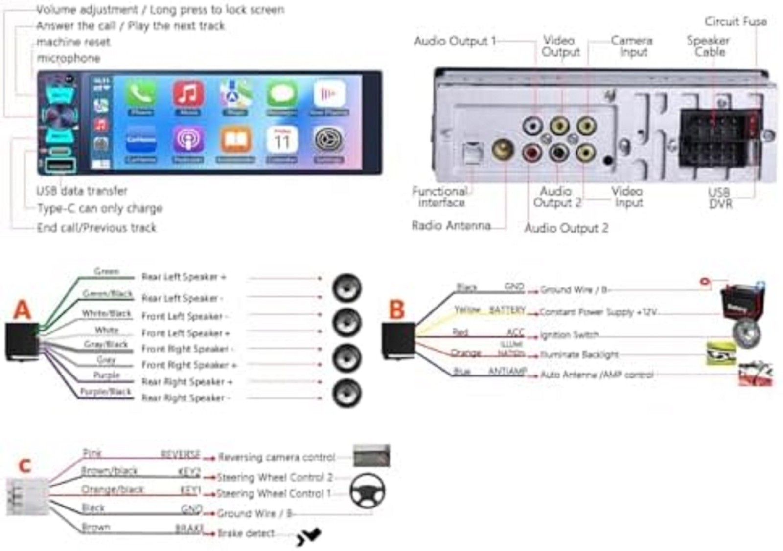 Power Acoustic CP-71WA Single DIN 6.5″ Touchscreen Car Stereo Apple Carplay
