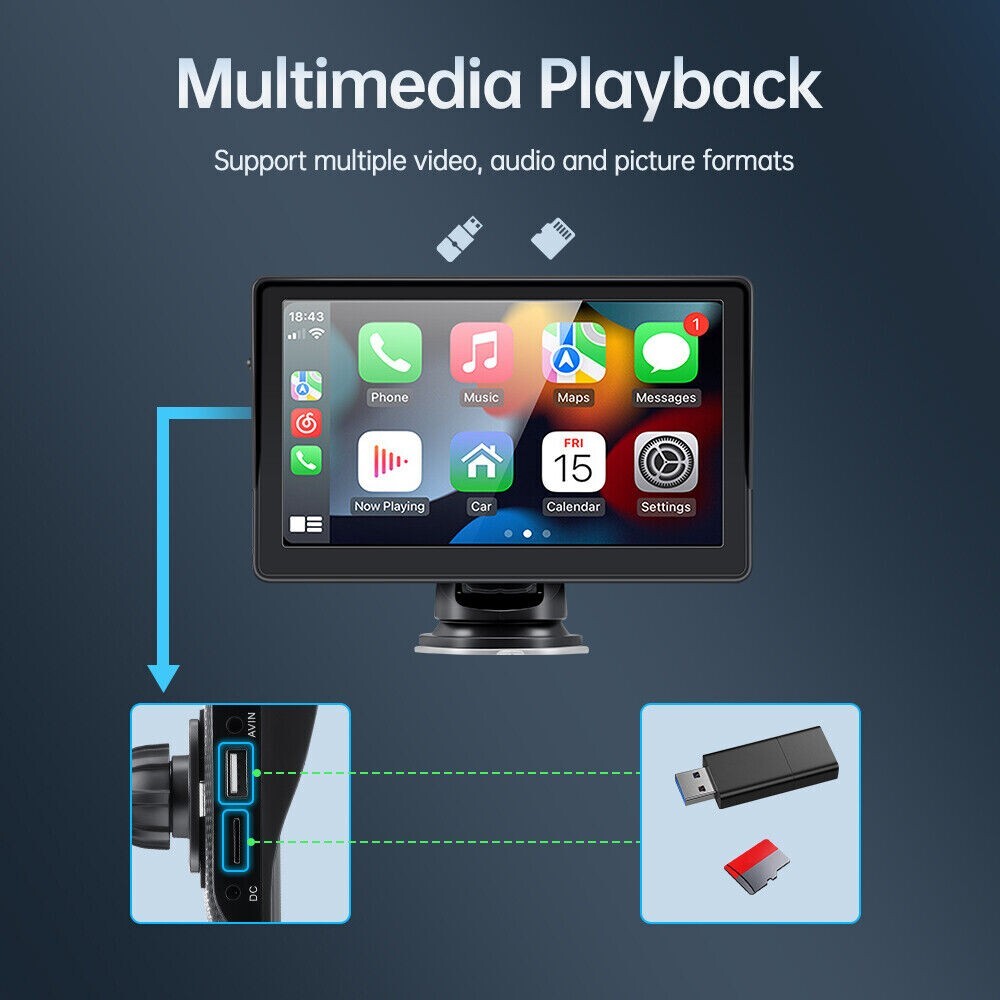 Portable wireless radio car stereo Apple CarPlay Android 7 “touch screen-