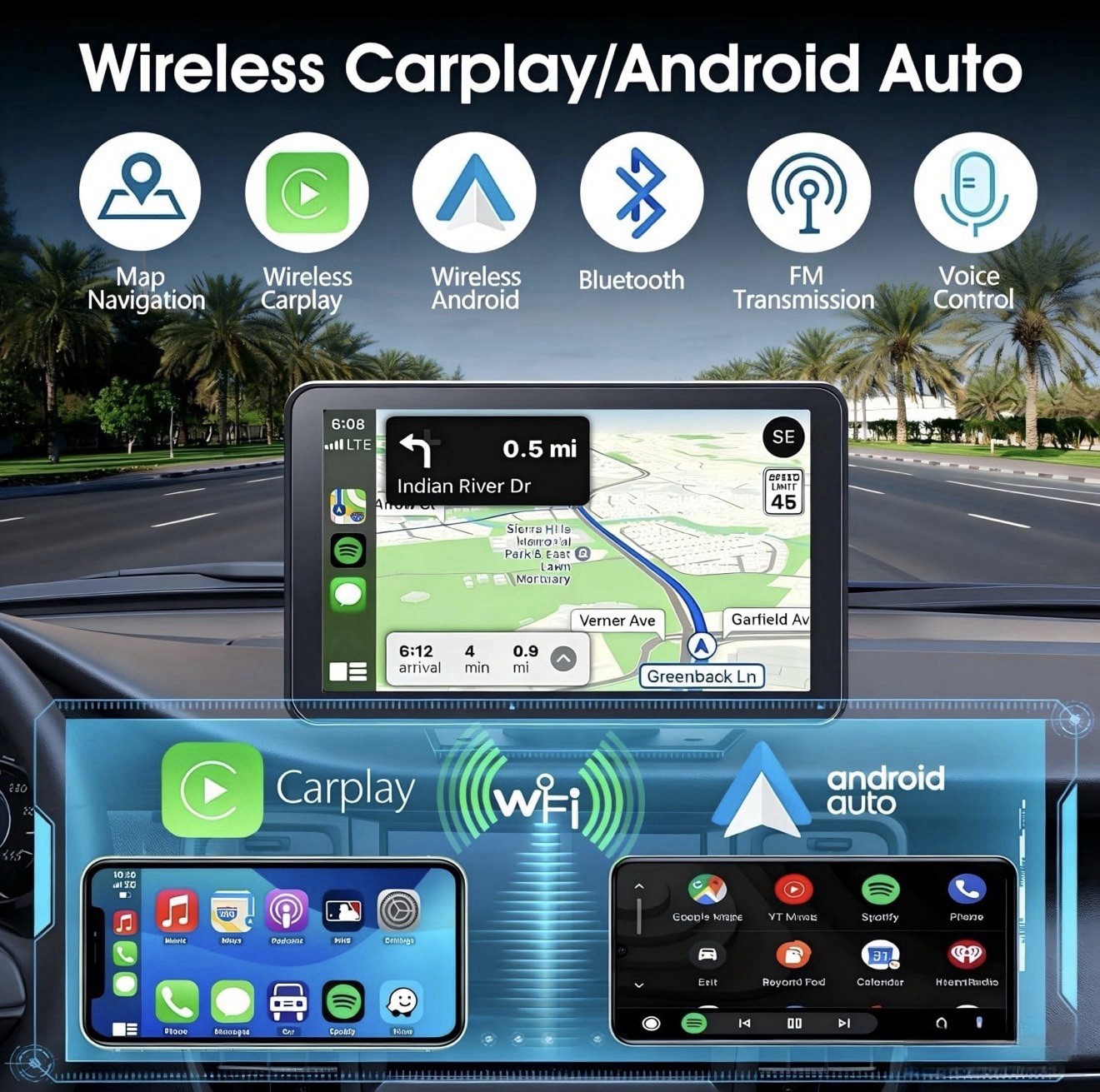 Portable Wireless Carplay Car Stereo, 7″ HD Touchscreen for Car with Apple