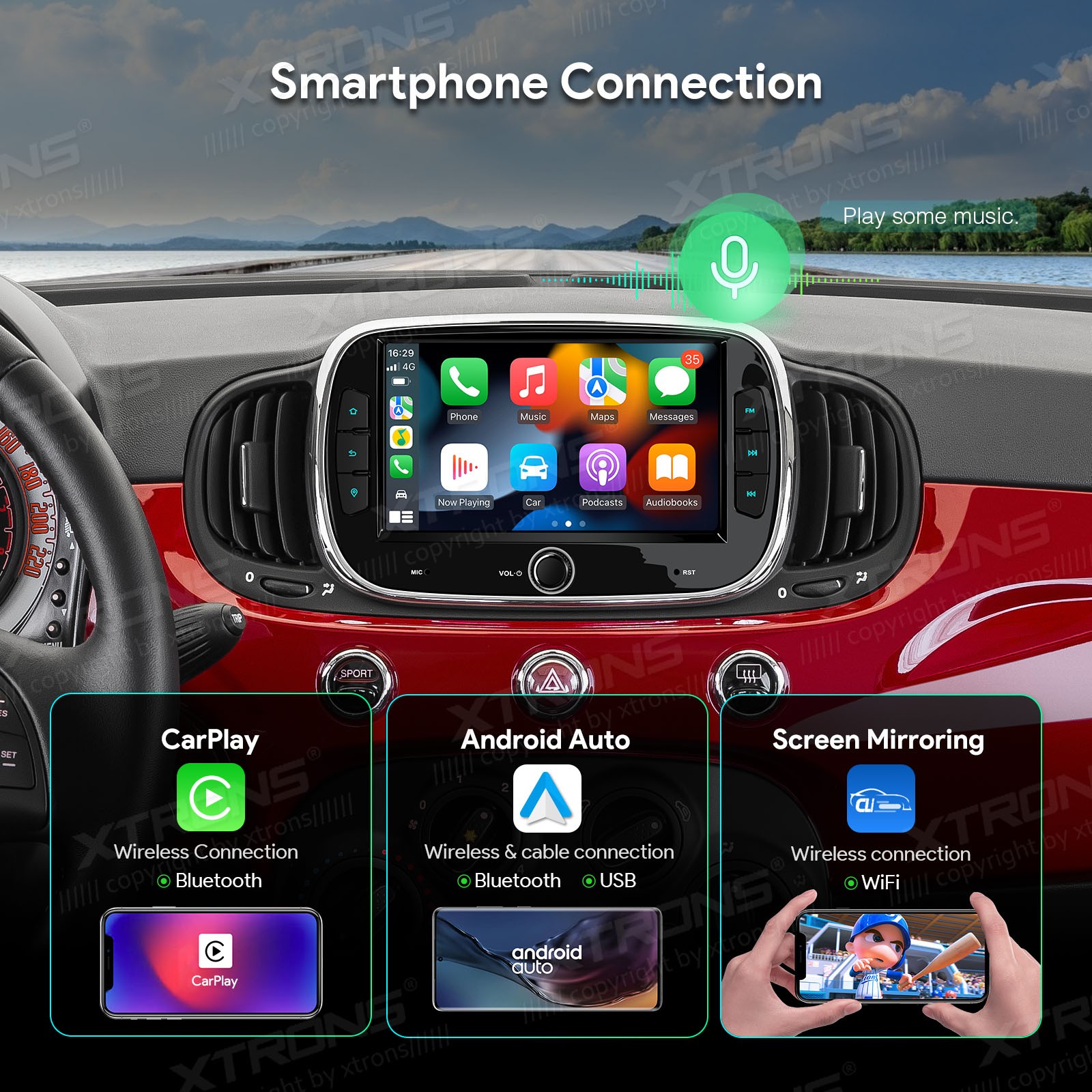 CarPlay For Fiat 500 Android 13 8-Core Car Stereo Radio RDS GPS 4G LTE WiFi 64GB