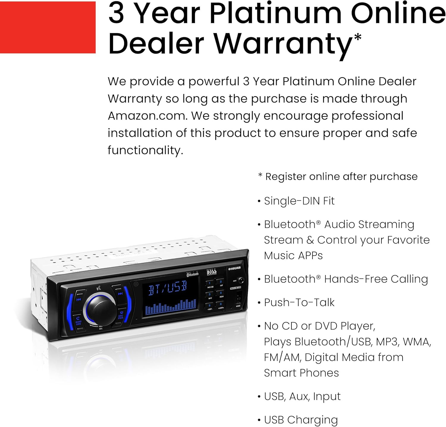 BOSS Audio Systems 616UAB Car Stereo with Bluetooth – Single DIN, MP3, USB, Aux-