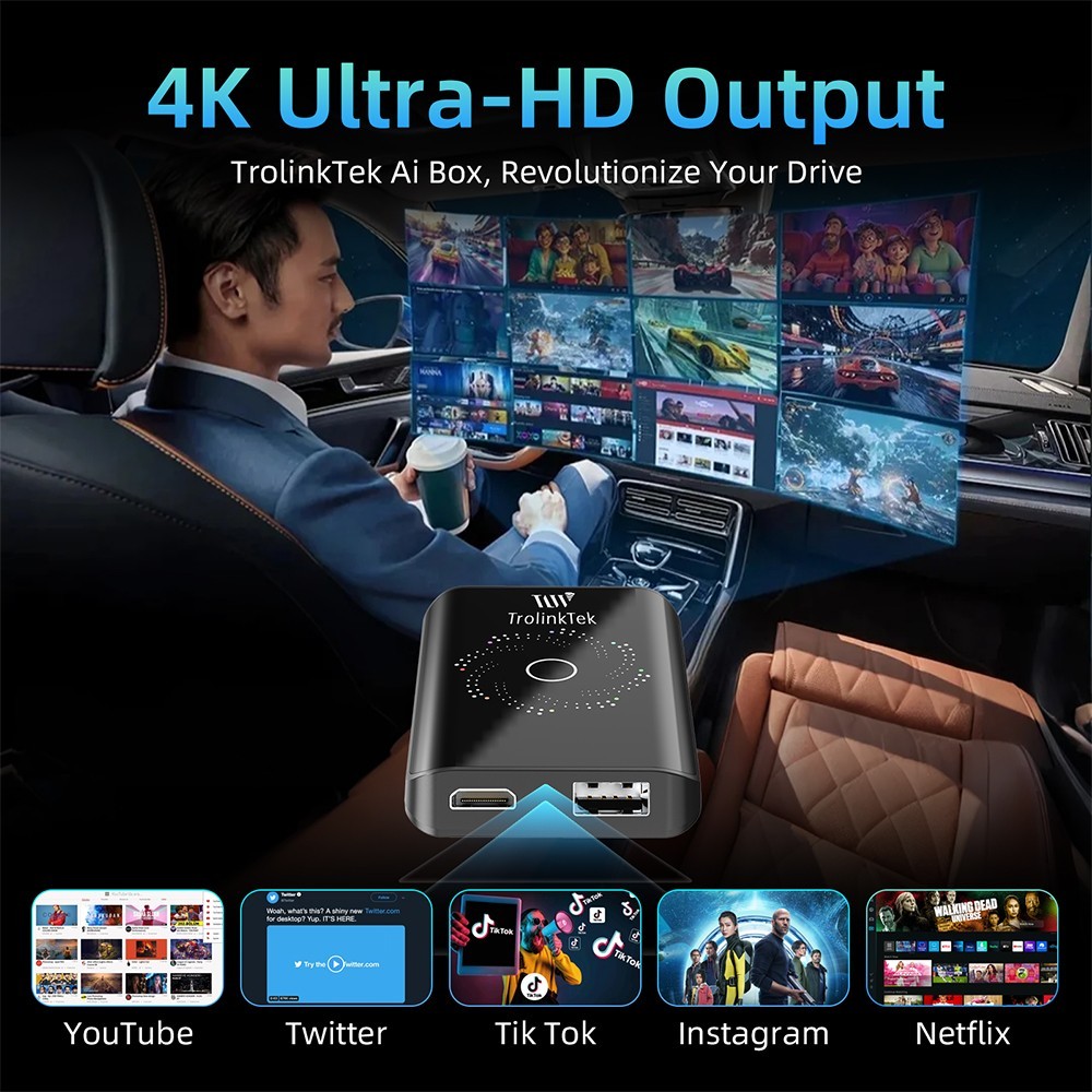 3 in 1 Ai Box Carplay/Android Auto Wireless Adapter Video Box Netflix-YouTube