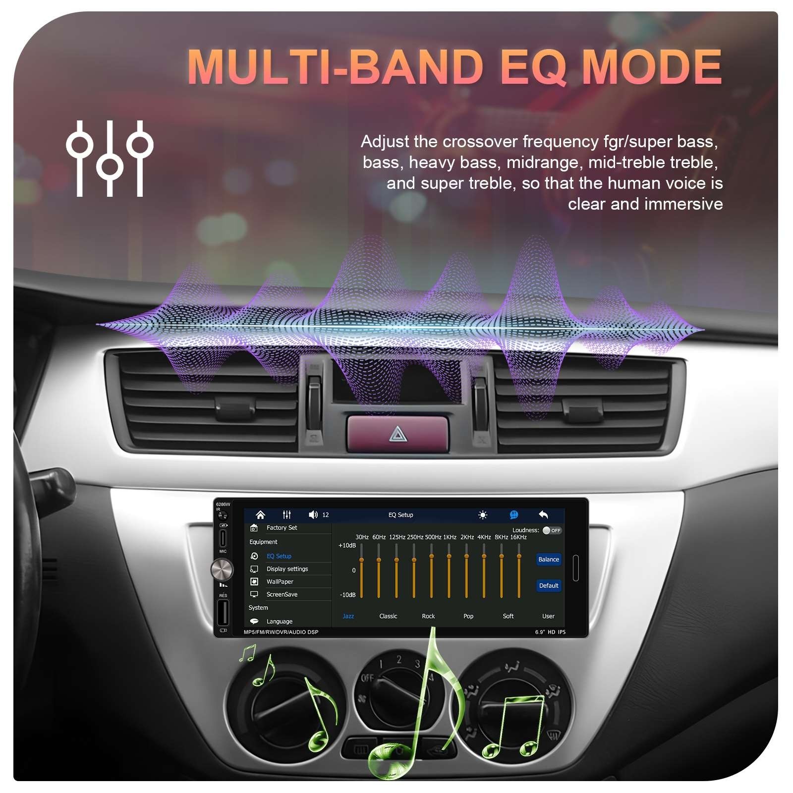 Single 1 Din Car Stereo Wireless CarPlay 6.8″ Touchscreen Bluetooth Radio FM USB