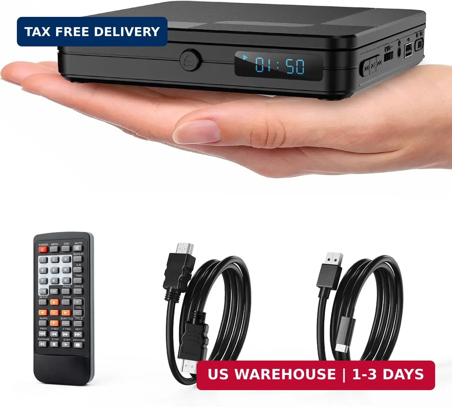 Mini DVD Player with Remote Control – All Region Free 1080P HD Small Compact CD