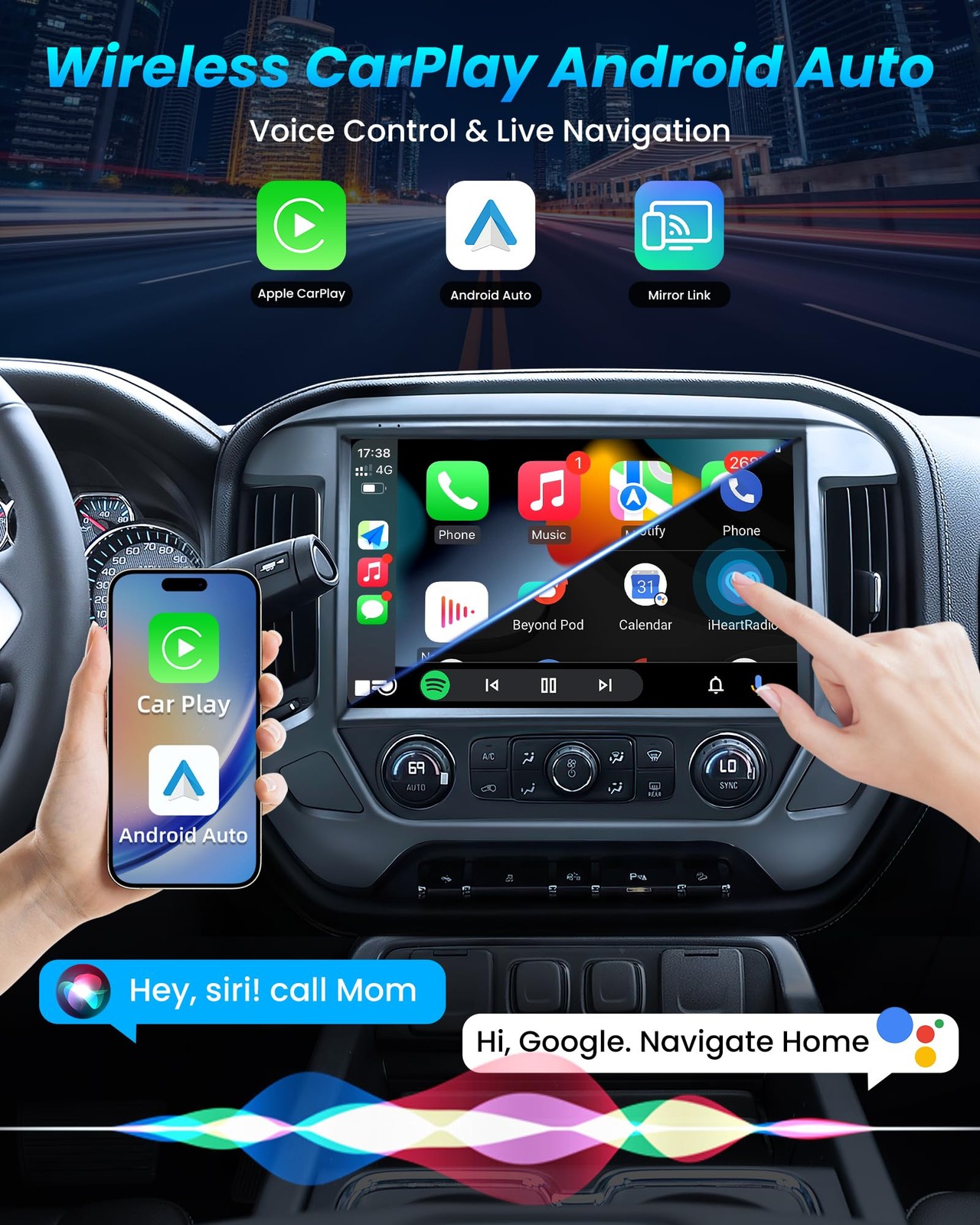 For 2014-2018 Chevy Silverado GMC Sierra 13.1” Carplay Car Stereo Radio 8+128GB