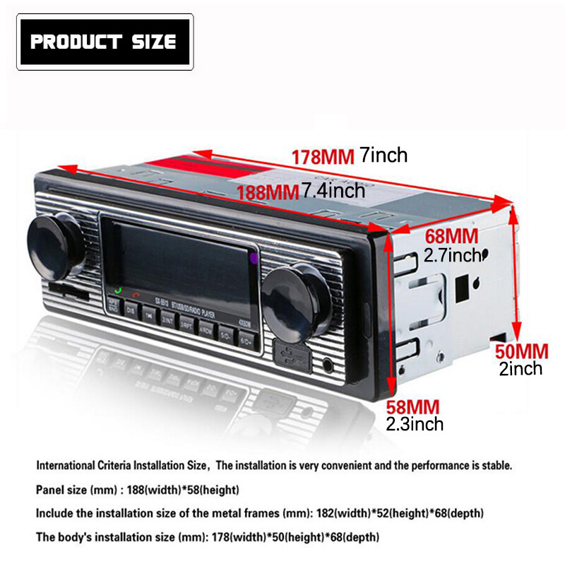 Single 1 Din 12V-14V Car Stereo FM Radio MP3 Player Bluetooth AUX Clock Display