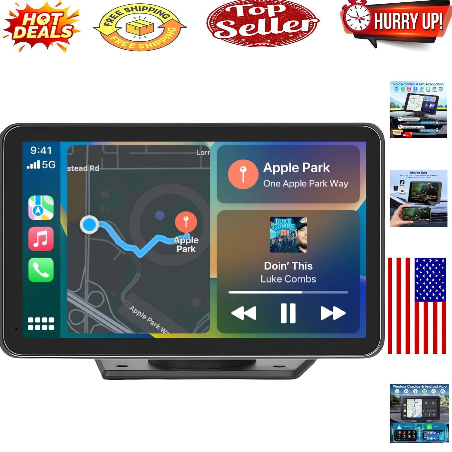2025 7″ HD Carplay & Android Auto Screen with Navigation & Backup Camera