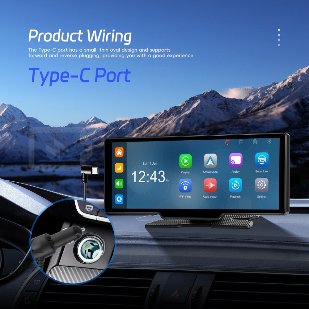 10.26″ Wireless Carplay Multimedia Smart Screen Player Android 15 Navi GPS CAM
