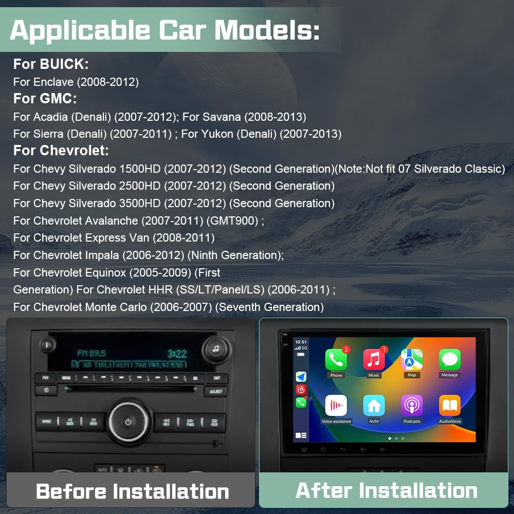 Junsun 4Core Car Radio Stereo for Chevy Silverado Tahoe GMC Sierra Yukon 2007…